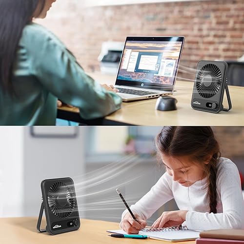 Miniatura 2 de WHATOOK Ventilador de escritorio pequeño, paquete de 2 5000 mAh batería de 25 horas de oficina, silencioso, mini ventilador de escritorio, portátil,