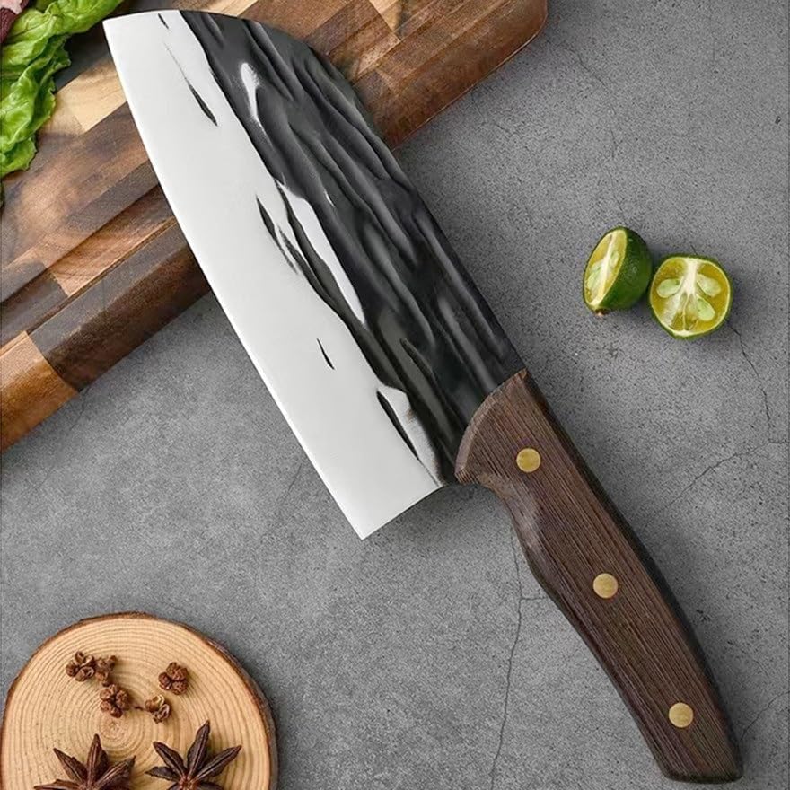 Meat Cleaver,Cleaver Knife Kitchen Knife Handmade Forging Cleaver 5Cr15mov Blade Chopping Slicing Chef Knife Wood Handle Sharp Blade, LAMAJIGA5844