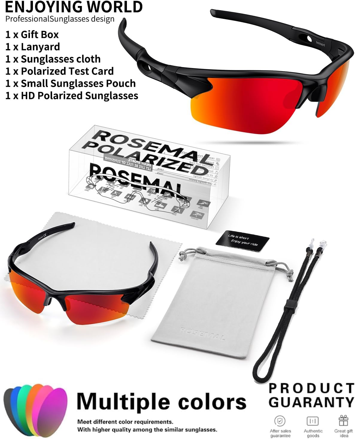 Rosemal Polarized Sunglasses for Men Women Running Sunglasses Sports Cycling Driving Fishing Baseball Golf TAC UV400 TR90