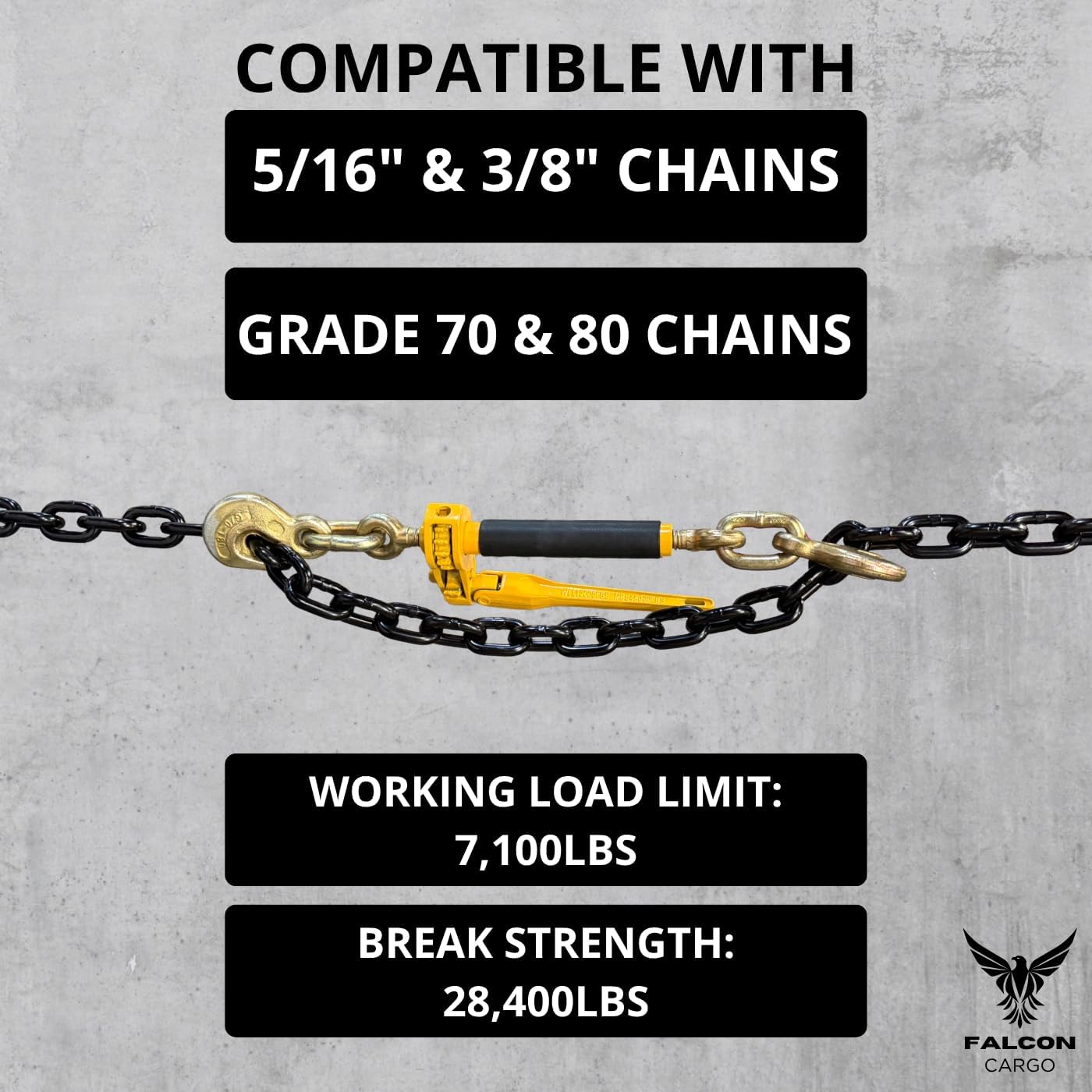 2PK 5/16-3/8" Folding Ratchet Load Binder G70 & G80-7,100 LBS WLL - Clevis Grab Hook, Chain Tie-Down