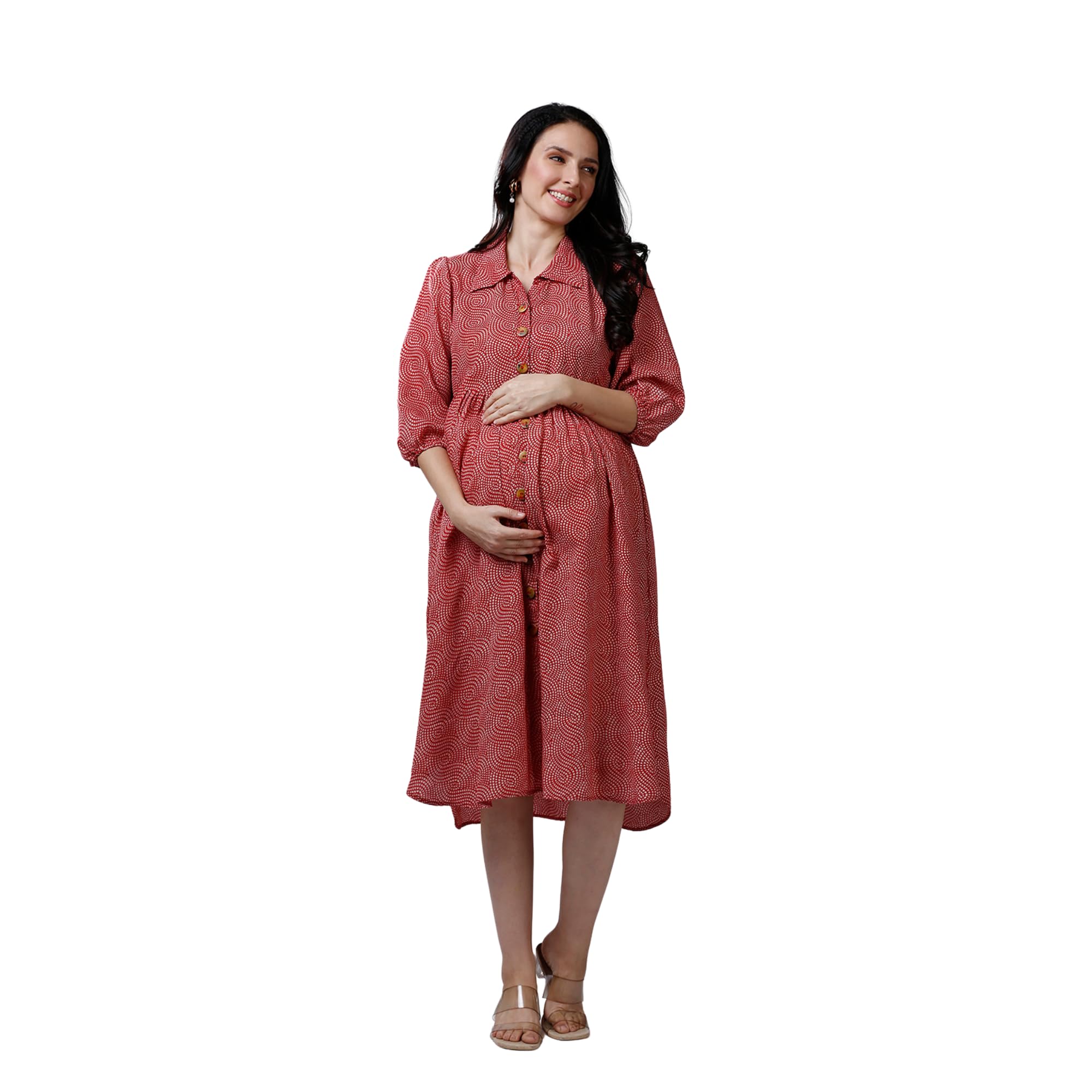 Womens Red Ethnic Maternity Dress-picture-15