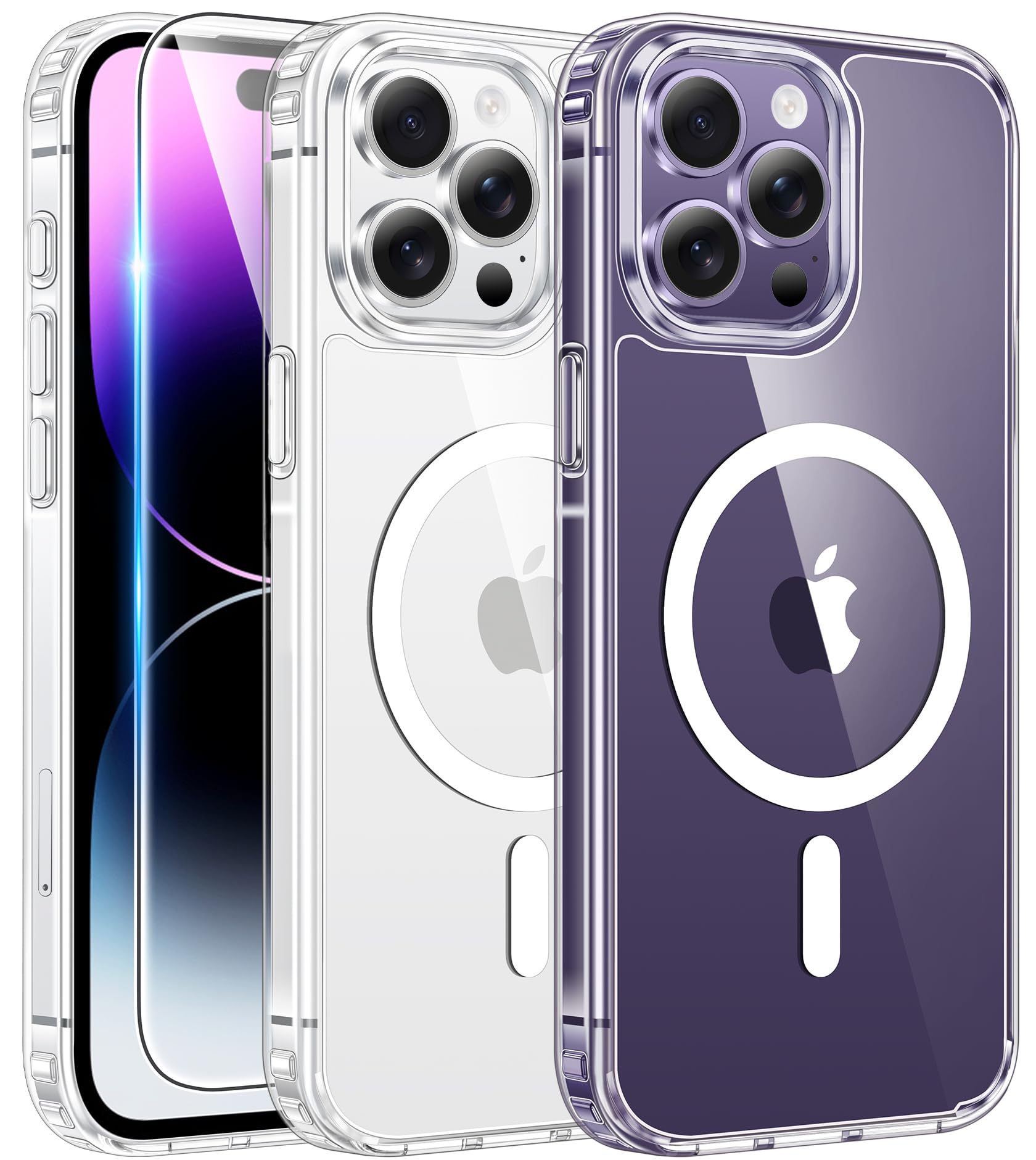 FNTCASE for iPhone 14 Pro-Max Case: Clear Transparent Magnetic Drop Protective Cases | Shockproof Slim Thin Anti-Yellowing Cover & Shatterproof Rugged Hard Crystal TPU Phonecase (A-Clear)Recycled Claim Standard Blended