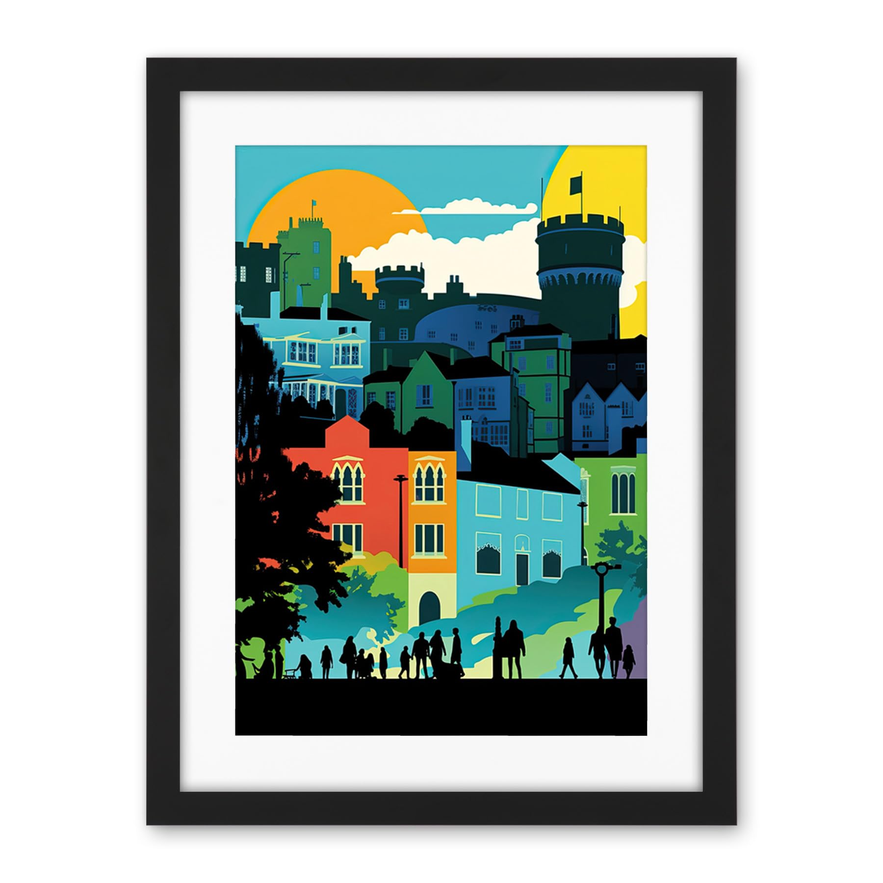Artery8 Nottingham City Abstract Multicoloured Cityscape Artwork Framed Wall Art Print 18X24 Inch