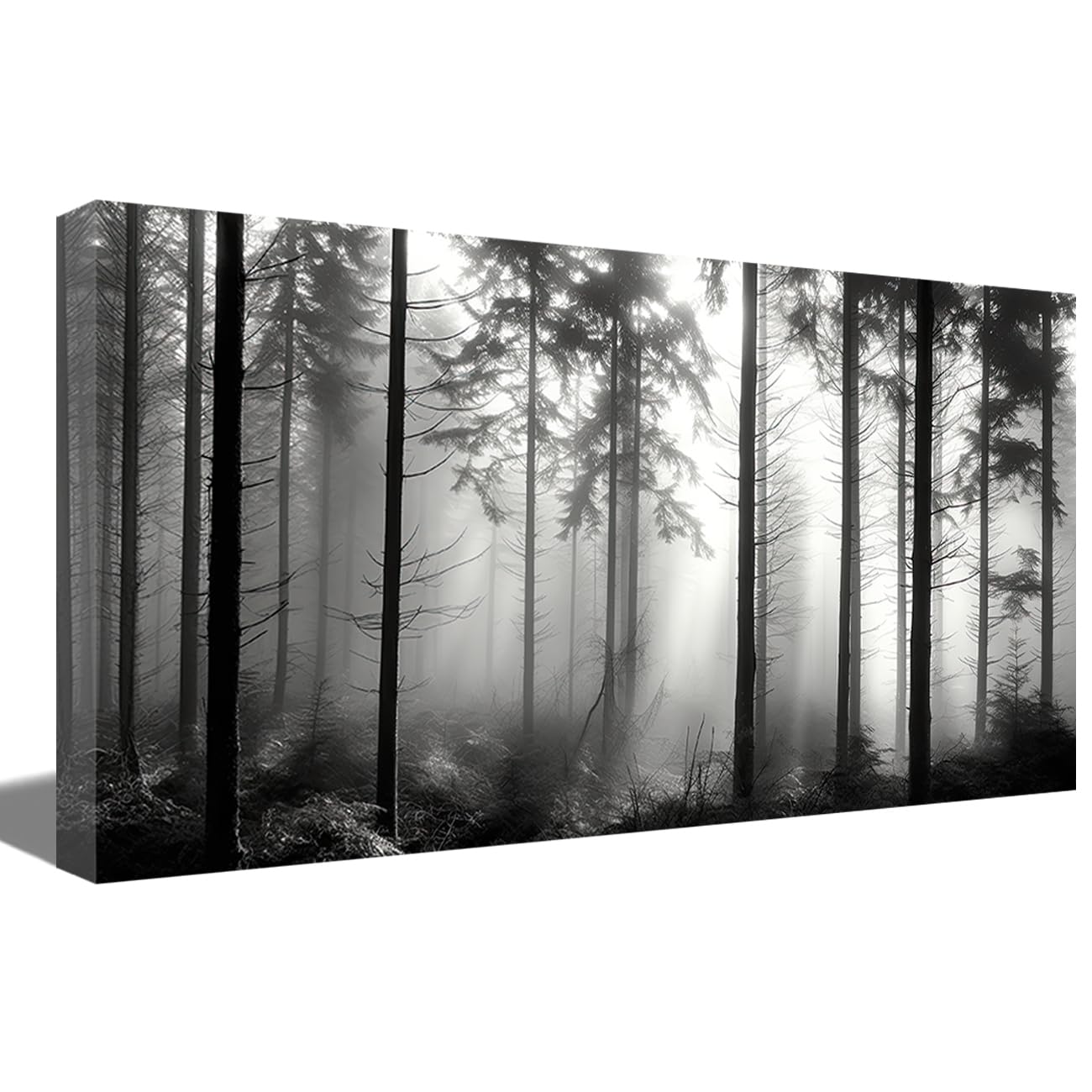 LMYSXAOZ Foggy Forest Canvas Wall Art Black and White Misty Pine Trees Pictures Large Landscape Painting for Living Room Decor (Forest -A,20.00" x 40.00")