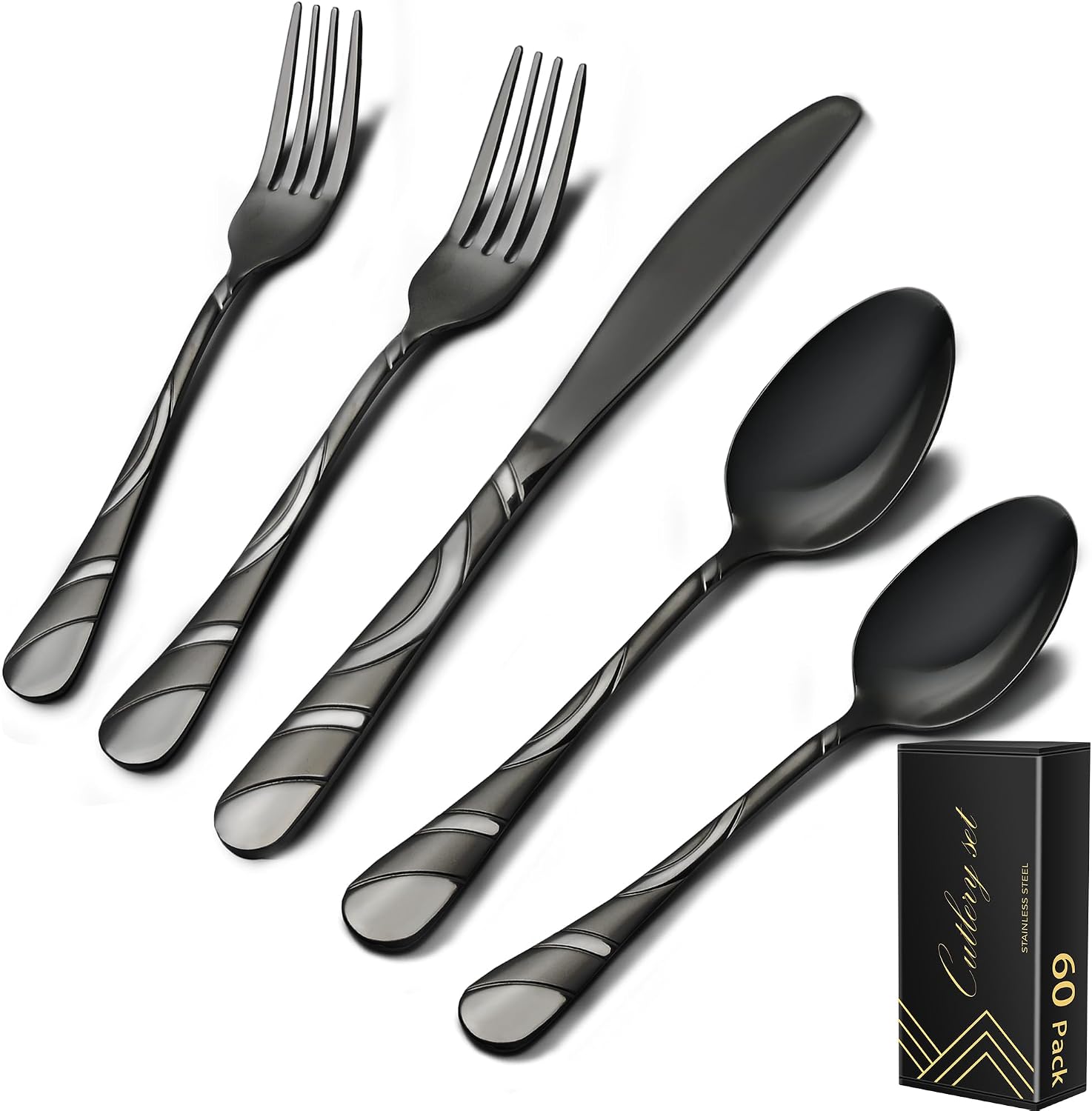 40-Piece Gold Silverware Set for 8, 18/0 Frosted & Mirror Finish Stainless Steel Vintage Flatware Set, Modern Cutlery Set for Home Wedding Restaurant Housewarming Party Event Serving For 8