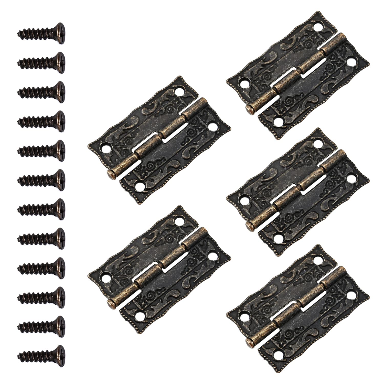 Nvsfzgiyg One Color Hinge,Hinges,Hardware,Door Jewelry Box Case 37Mmx23mm Engraved Design Folding Butt Bronze Tone 5Pcs