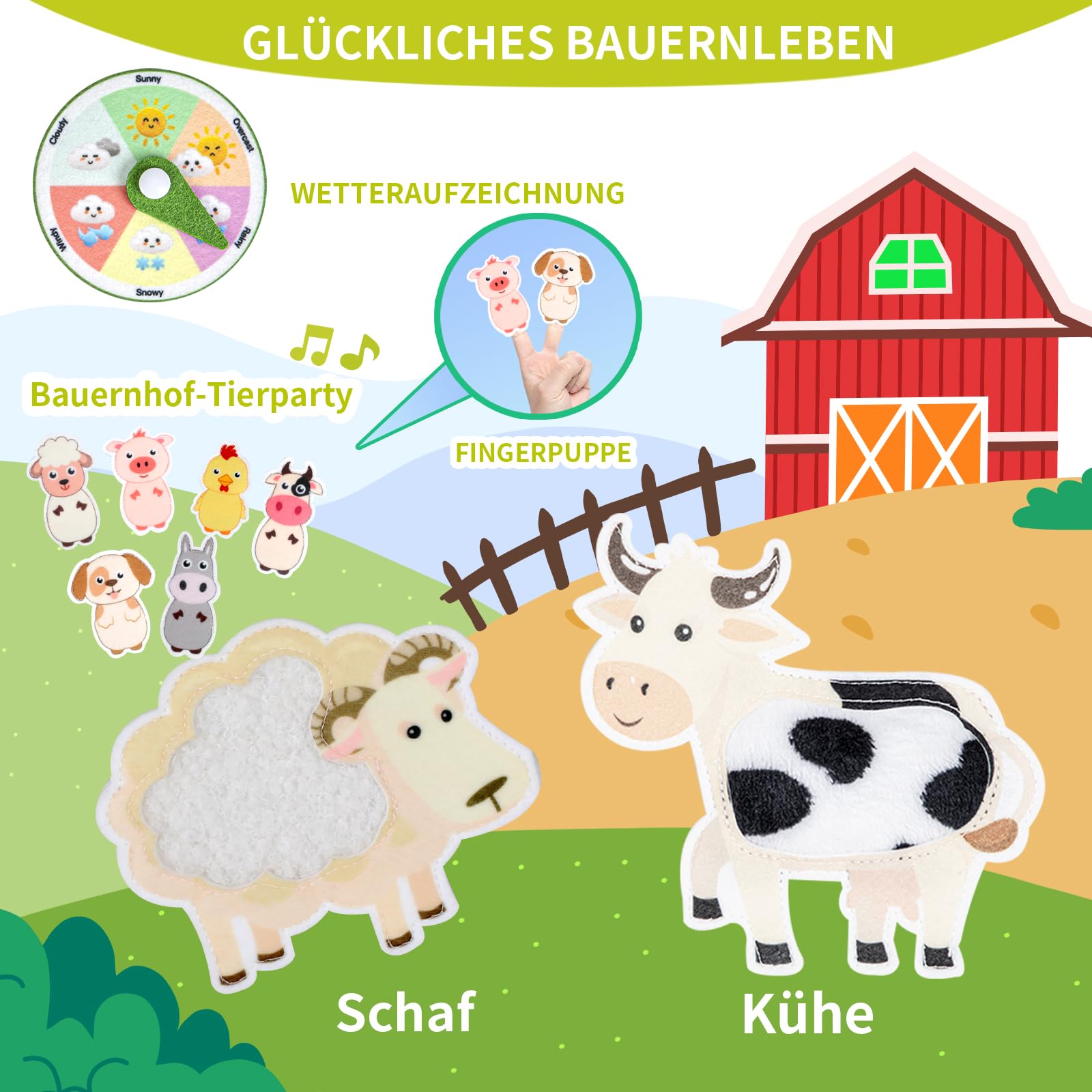 Quanquer Montessori Busy Board Deutsche Spielzeug ab 1 2 3 4 Jahre - Bauernhof Book für Frühe Bildung Auto & Flugzeug Fahrten - Geburtstag Feiertag Ostern Kindertag Geschenke für Kleinkinder