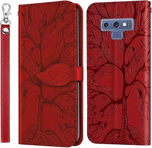 MEUPZZK Funda tipo cartera para Samsung Galaxy Note 9, piel sintética de alta calidad con diseño de árbol en relieve, función atril, ranuras para