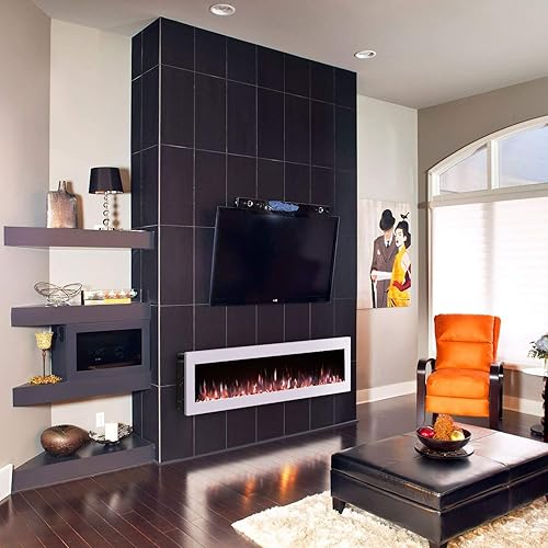 Miniatura 4 de GMHome Chimenea eléctrica montada en la pared de 50 pulgadas, calentador independiente con efecto de llama de cristal con 9 colores de llama