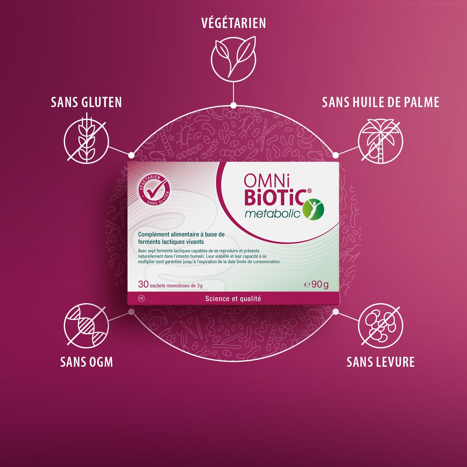 OMNi-BiOTiC metabolic | Probiotique | Métabolisme & Microbiote intestinal | 7 souches bactériennes | 3 milliards d’UFC par dose journalière | 30 sachets | En poudre
