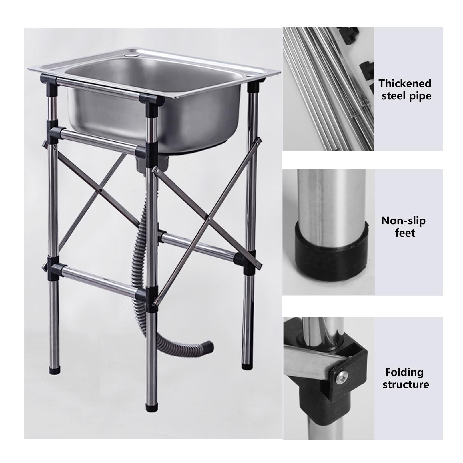 Lavello Mobile da Cucina con Staffa Pieghevole, Rubinetto per Acqua Fredda da Esterno, Ideale per Garage, Campeggio, Barbecue ECC. (53x38 cm)
