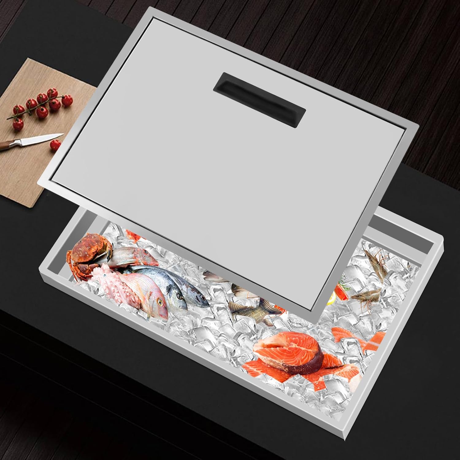 69.7Qt Commercial Drop-in Ice Chest Stainless Steel, Double-Wall Insulated Cooler with Removable Lid, 21.2x16.8x17.6in for Outdoor Parties, Bars, Restaurants