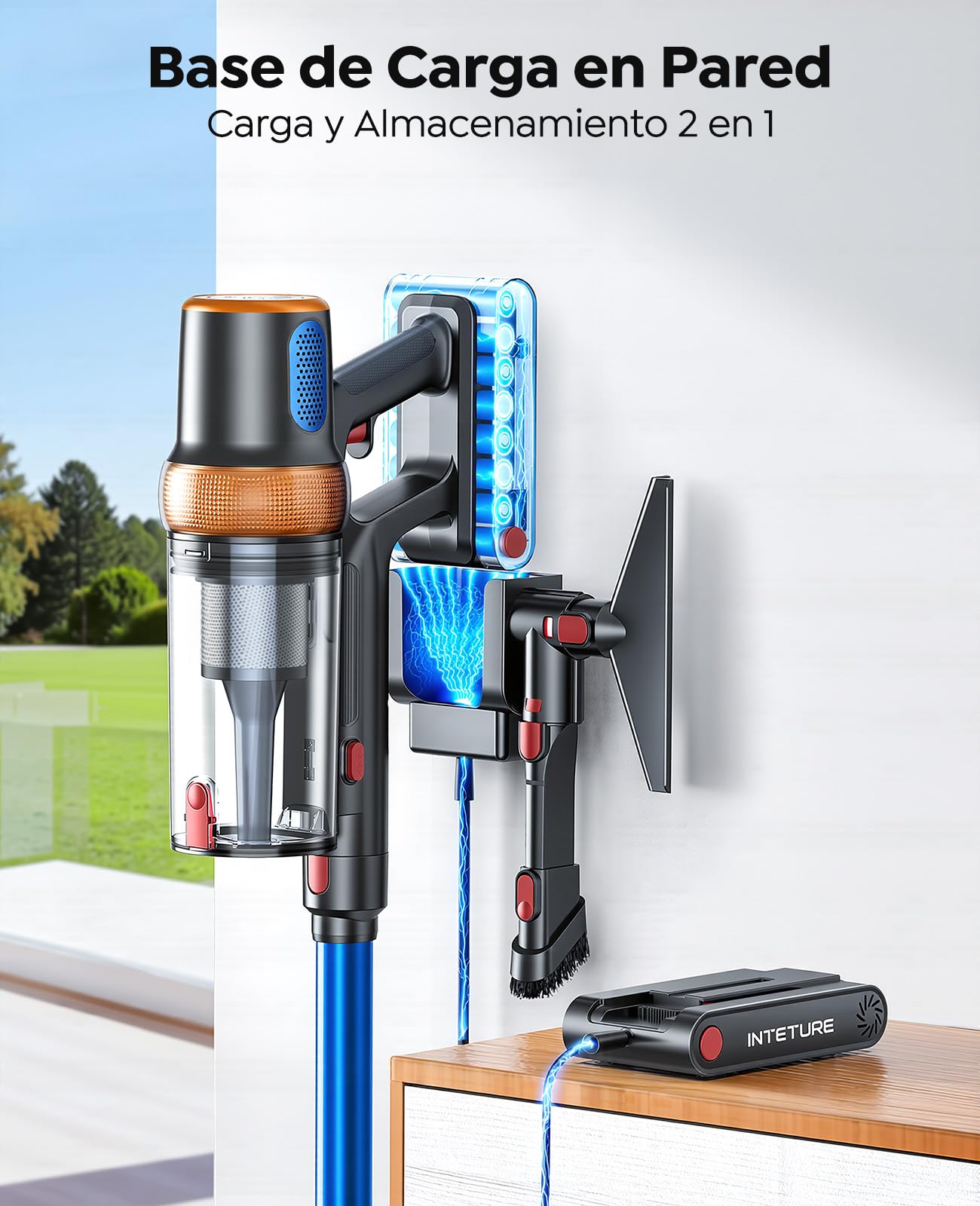 600W/50KPa Aspiradora sin Cable,65 Mins Autonomía,Aspirador Escoba Vertical con Cepillo Antiácaros,Pantalla Táctil,Función Aromática,Carga en Pared,Anti-Enredos,Luz LED,Adecuado Suelos/Sofás/Mascotas