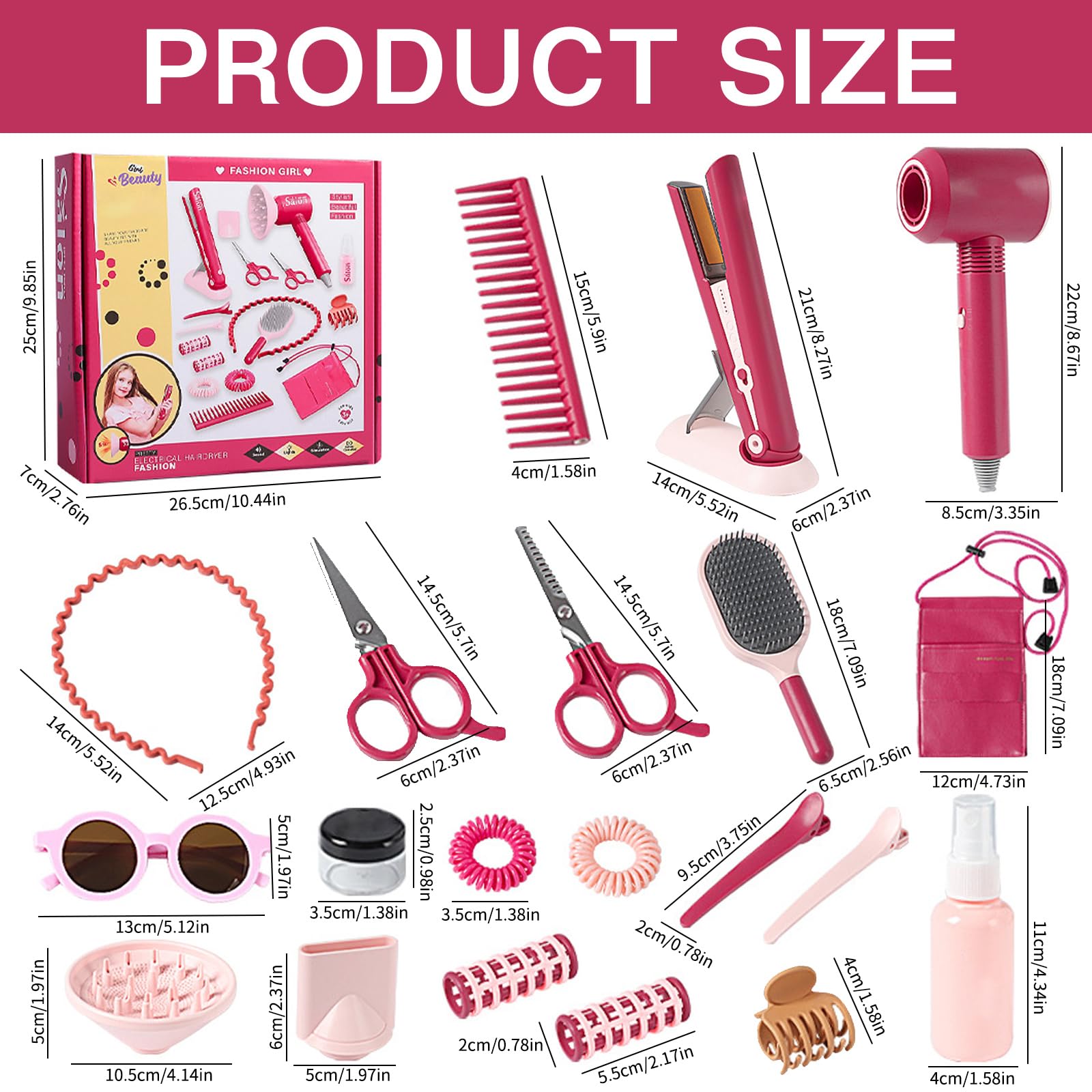 Juego de Peluquería para Niños,22 Piezas Estilismo y Peluquería Conjunto Juego Belleza,Moda Salón Kit Peluqueria,Juego de simulación de peluquería,Juego de rol para Niños y Niñas 3+ Años.