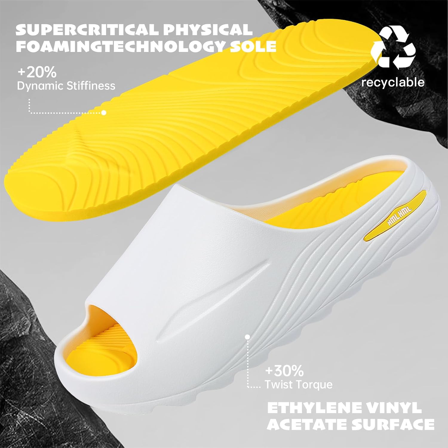 Mens Recovery Slides - Orthotic Arch Support Sandals for Plantar Fasciitis,Comfortable Cushioned Sport Slides with Open Toe, Reduces Foot & Joint Stress, Size 11(White-Yellow) - Image 5