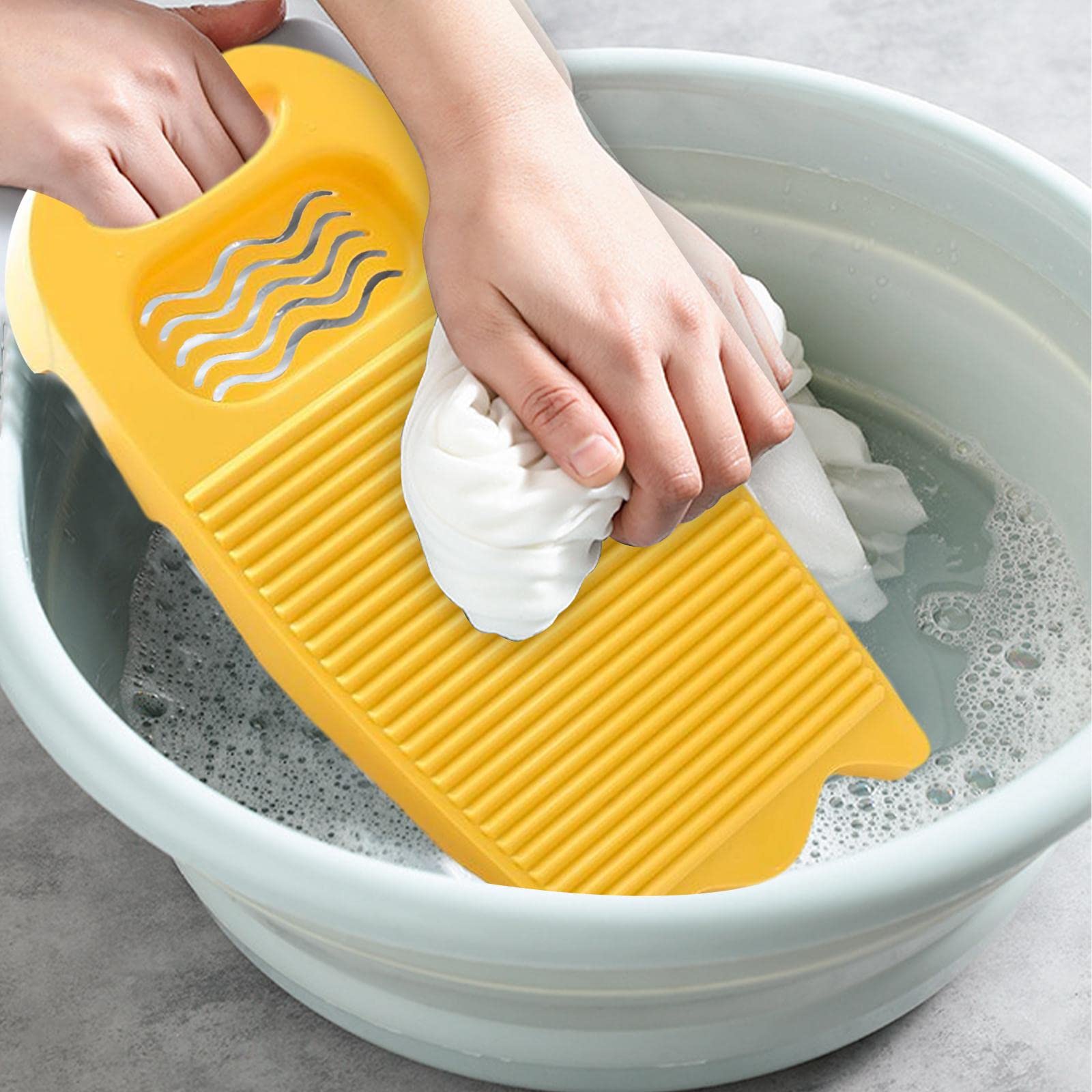 LOVIVER Tabla de Lavado Portátil para Ropa Antideslizante Espesar Tabla de Lavar de Plástico Tabla de Lavar para Accesorios de Lavandería, Amarillo