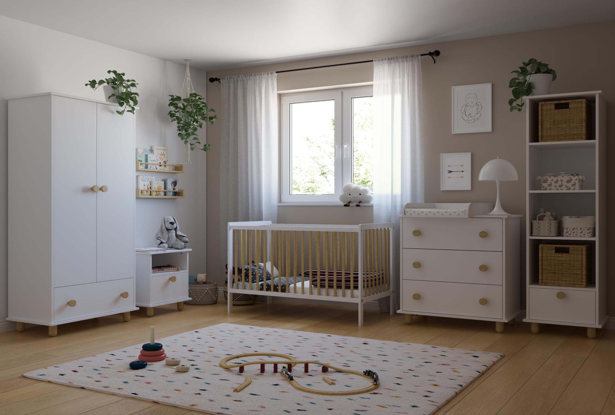 zee Weiß Natur Babybett LUMI 120x60 cm Mit Schutzgitter 2in1 Kinderbett Aus Kiefernholz Höhenverstellbar EN 716 Umbaubar Zum Juniorbett