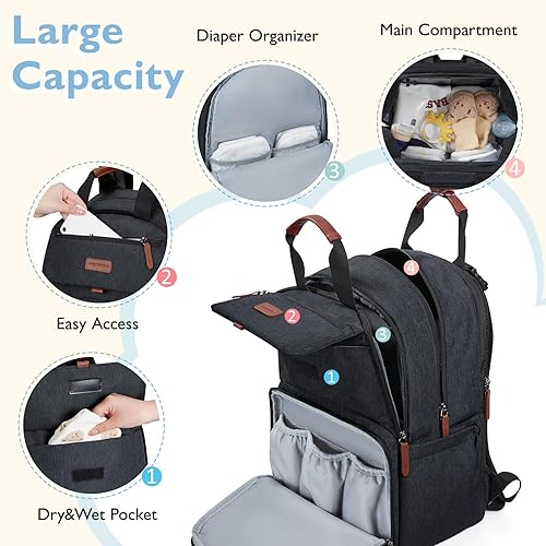 Miniatura 3 de mommore Exatra - Bolsa de pañales grande para 2 niñosgemelos con cambiador para viajes al aire libre, 1-negro, Grande, Mochila para pañales de viaje