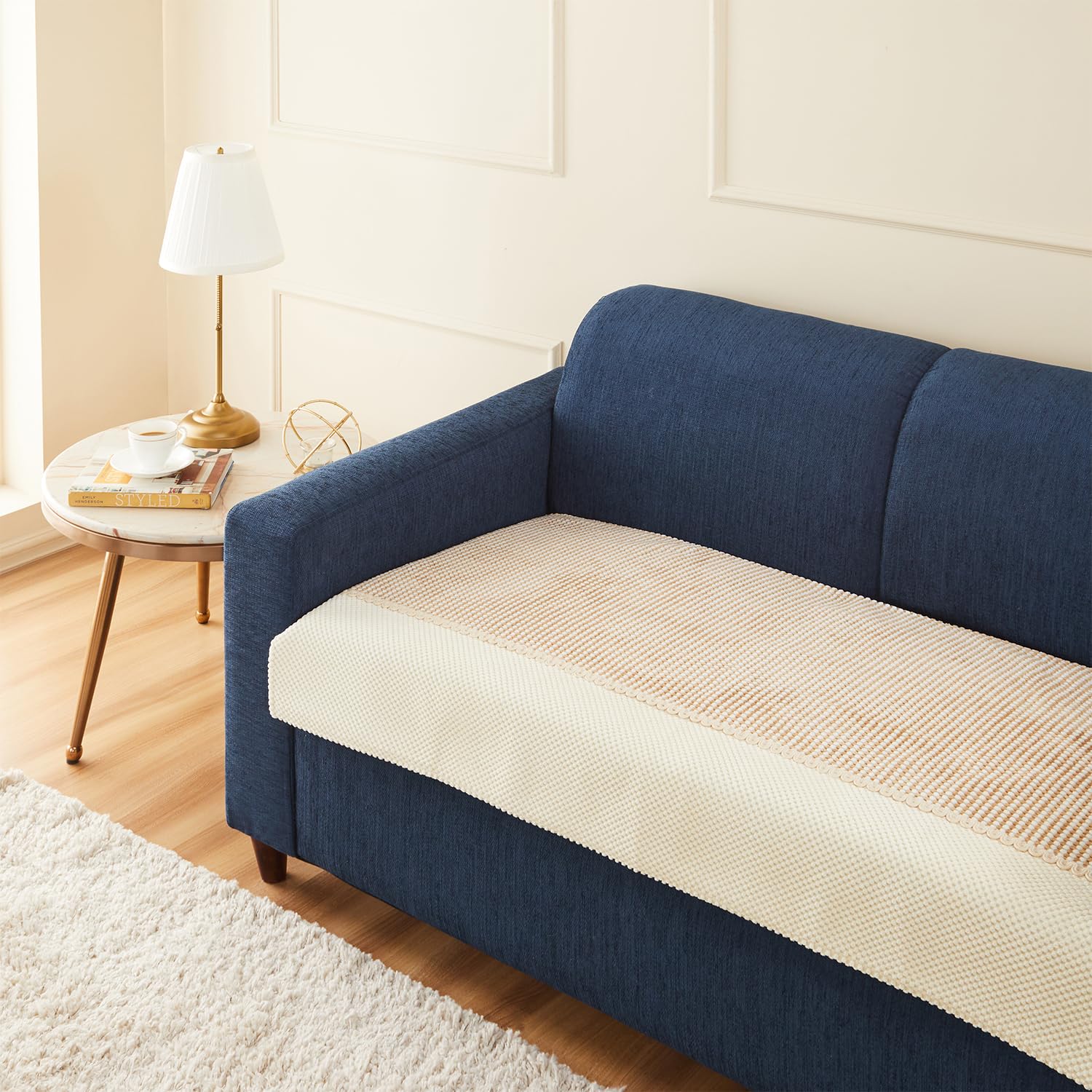 Amazon Basics Knitted Fabric Sofa Cover for Two Seater, Playful Polka Dots, Non-Slip Sofa Pad, 70ร120 cm, Soft Silicone