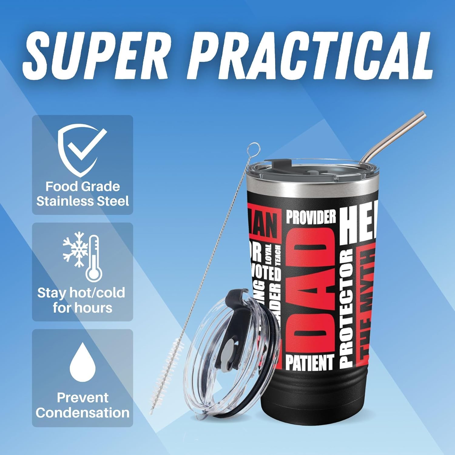 Onebttl Dad Gifts Best Dad Ever Tumbler, for Father's Day, from Daughter, Son, Wife, Stainless Steel Travel Mug 20oz (Full-Wrap Design) - Image 4