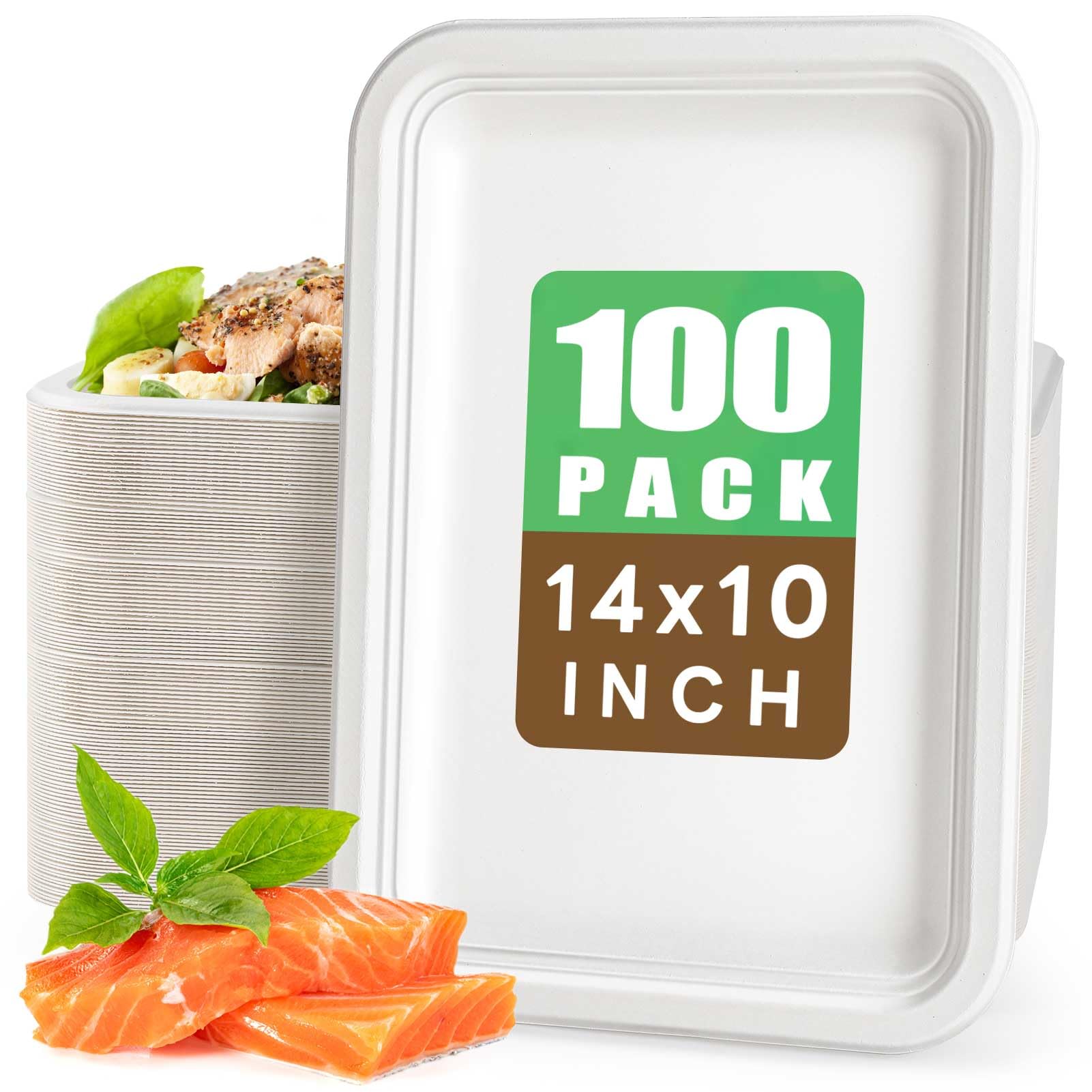 Gezond Paquete de 100 bandejas desechables de 14 pulgadas para alimentos, ecológicas, resistentes, platos de papel grandes compostables, platos de caña de azúcar para cangrejos, barbacoas, mariscos,