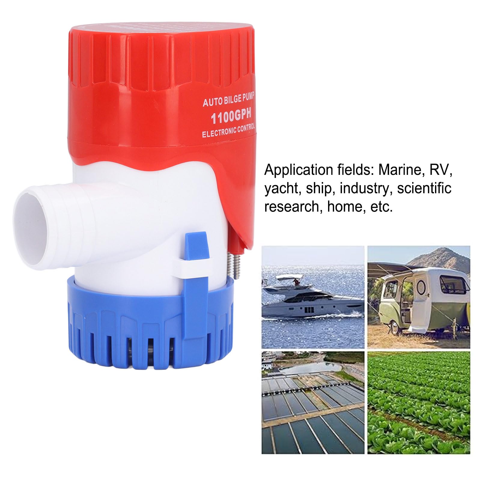 Pompa di sentina per barca automatica, 1100 GPH, efficiente e sommergibile, per yacht e uso marittimo, materiale ABS (12 V)