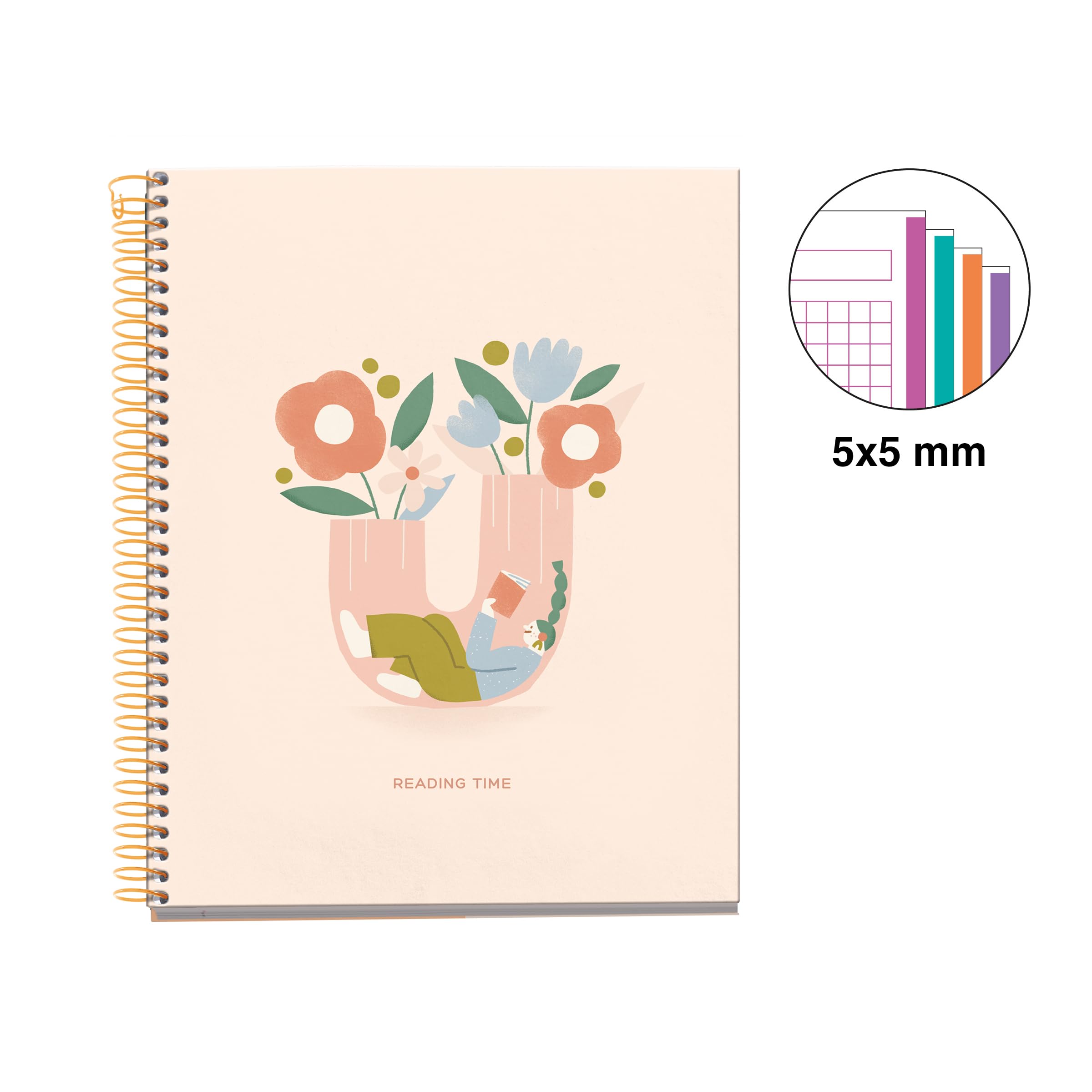 Miquelrius, A5 notebook (148 x 210 mm), 100 squared sheets of 70 g/m², rigid cardboard cover, 4 colour bands, spiral, 2 holes - Image 2