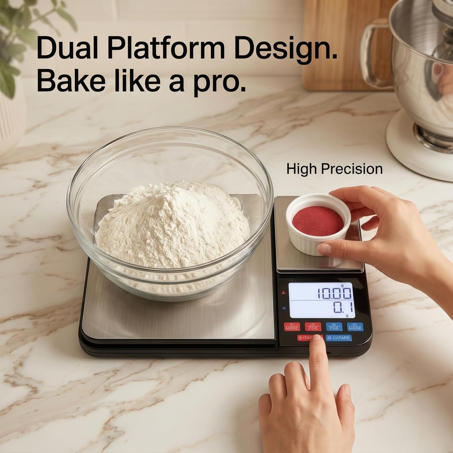 Partyreal Dual Platform Digital Kitchen Scale, High Precision Food Scale with Tare, Unit Conversion, Backlit Display, USB-C Rechargeable (Cable Included) + AAA Backup Black