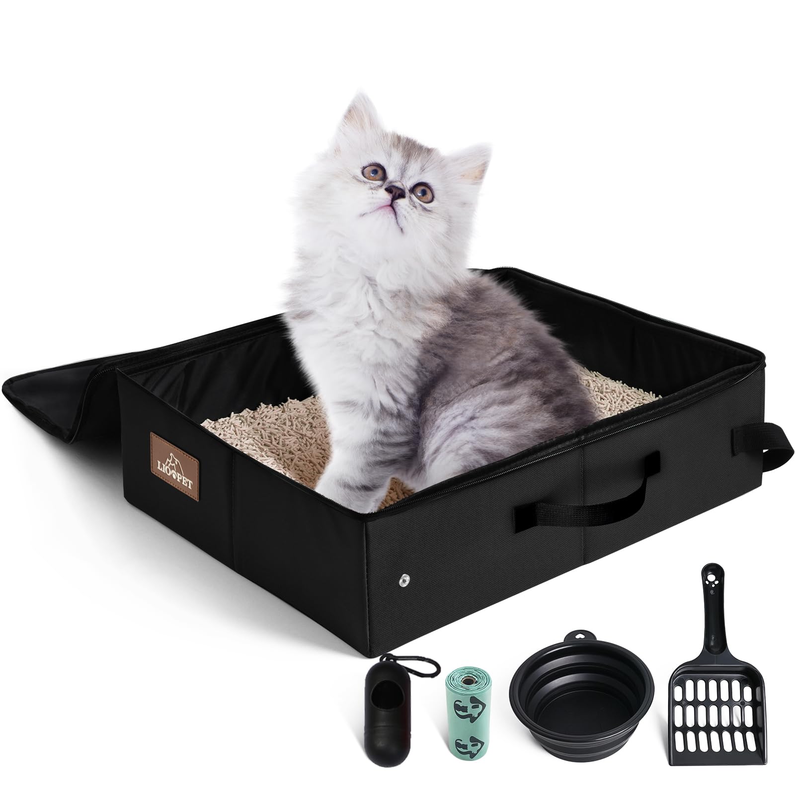 Portable Litter Box for Cats Kitten Foldable Travel Litter Box with Lid, Leak-Proof No Smell Easy to Carry, Clean and Store Easy for Car Travel, Hotle Stays and Road Trip 18x14x5.5 Inches