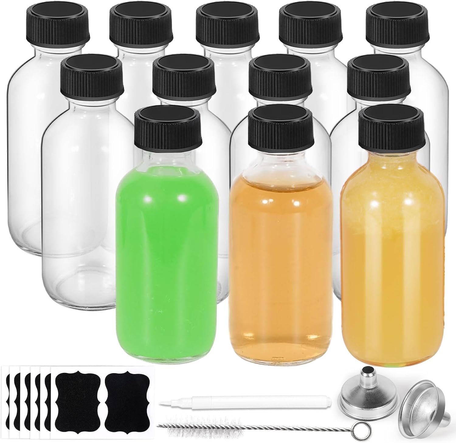 4-Pack 2oz Glass Bottles with Lids, Leakproof Mini Boston Round Kit