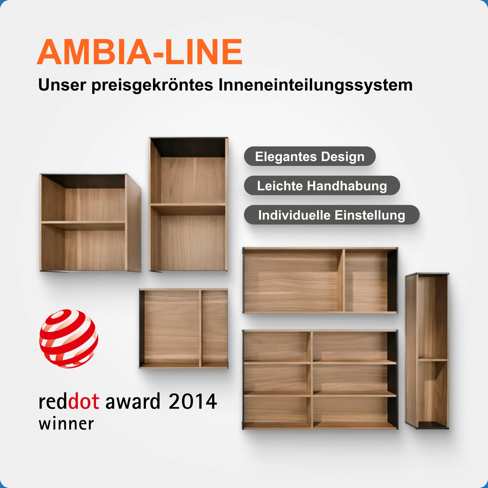 Blum AMBIA-LINE Schubladen-Organizer Holzdekor 42×20×5 cm | Nebraska Eiche | Antirutsch-Füße – sicherer Halt ohne Kleben | Besteckeinsatz & Trenner aus Holzdekor | Für Küche, Bad & Kleiderschrank