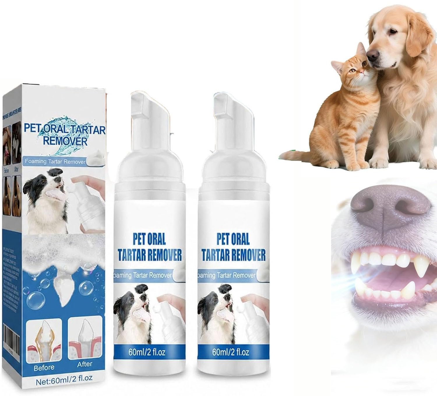 Pet Dental Tartar Remover,Pet Dental Foaming Care Spray,Foaming Oral Cleaner,Oral Spray for Dogs Teeth Cleaning,Support Oral Health (2 Pcs)