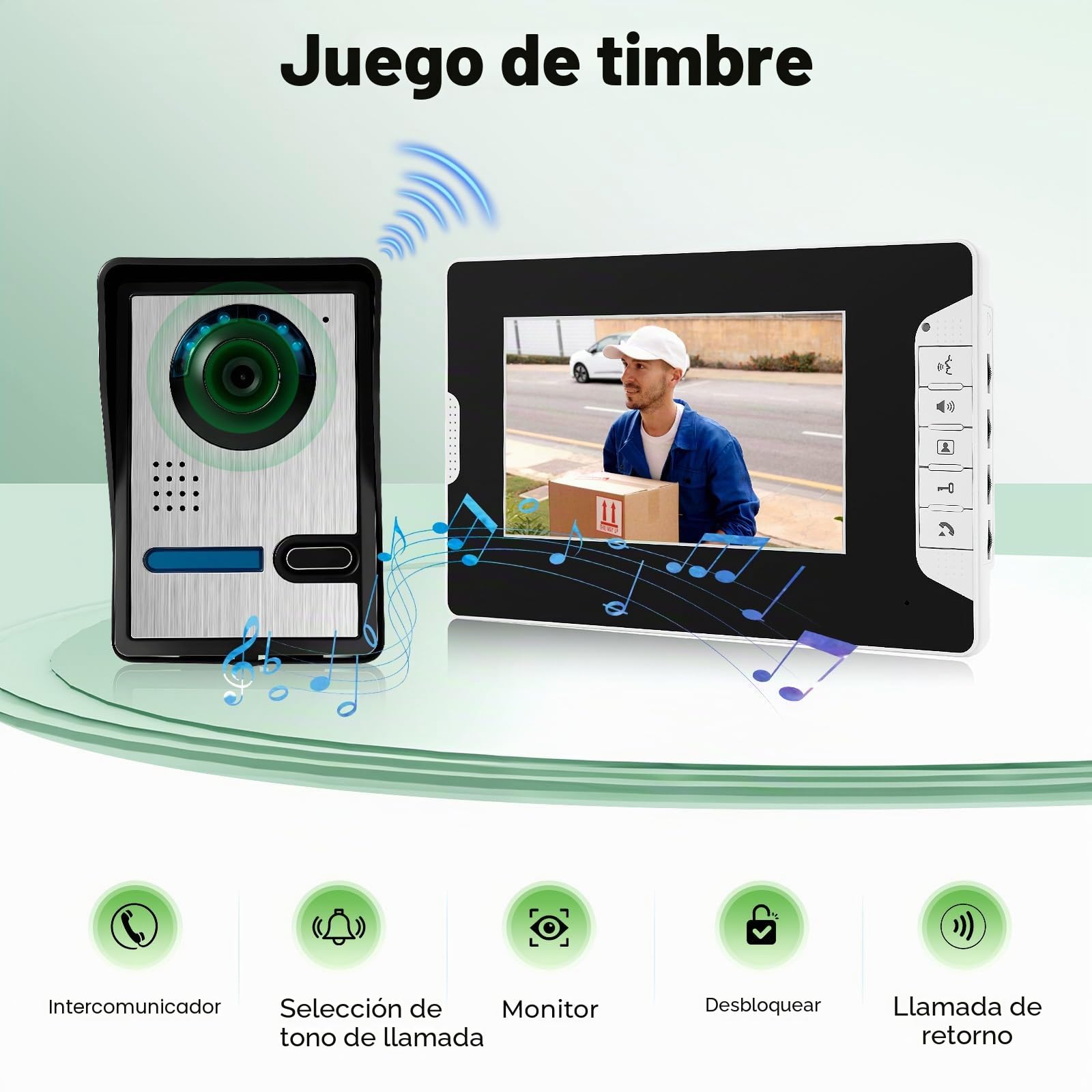 Videoportero de 7 pulgadas, sistema de intercomunicación de vídeo TFT con 1 cámara, 2 monitores, visión nocturna, interfono, timbre, cámara