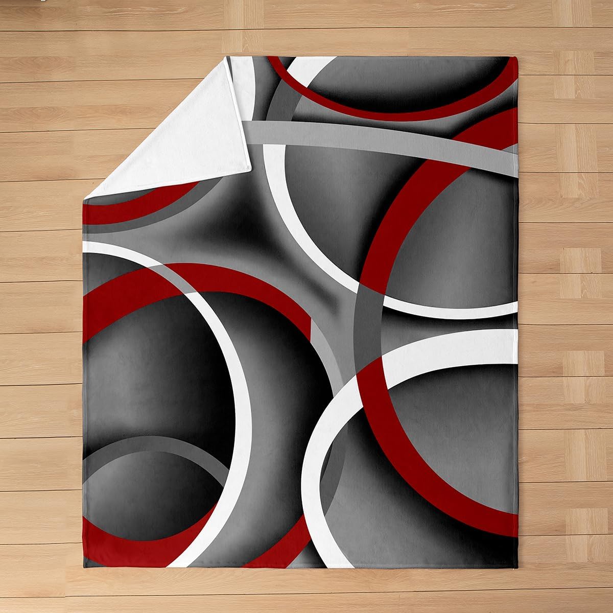 Circle Fleece Throw Blanket Gray Black Red Swirl Flannel Blanket Retro Style Bed Blanket for Couch or Bed Line Art Blanket Soft Warm Lightweight for Kids Adults Women Gift,Throw(50x60 Inches)