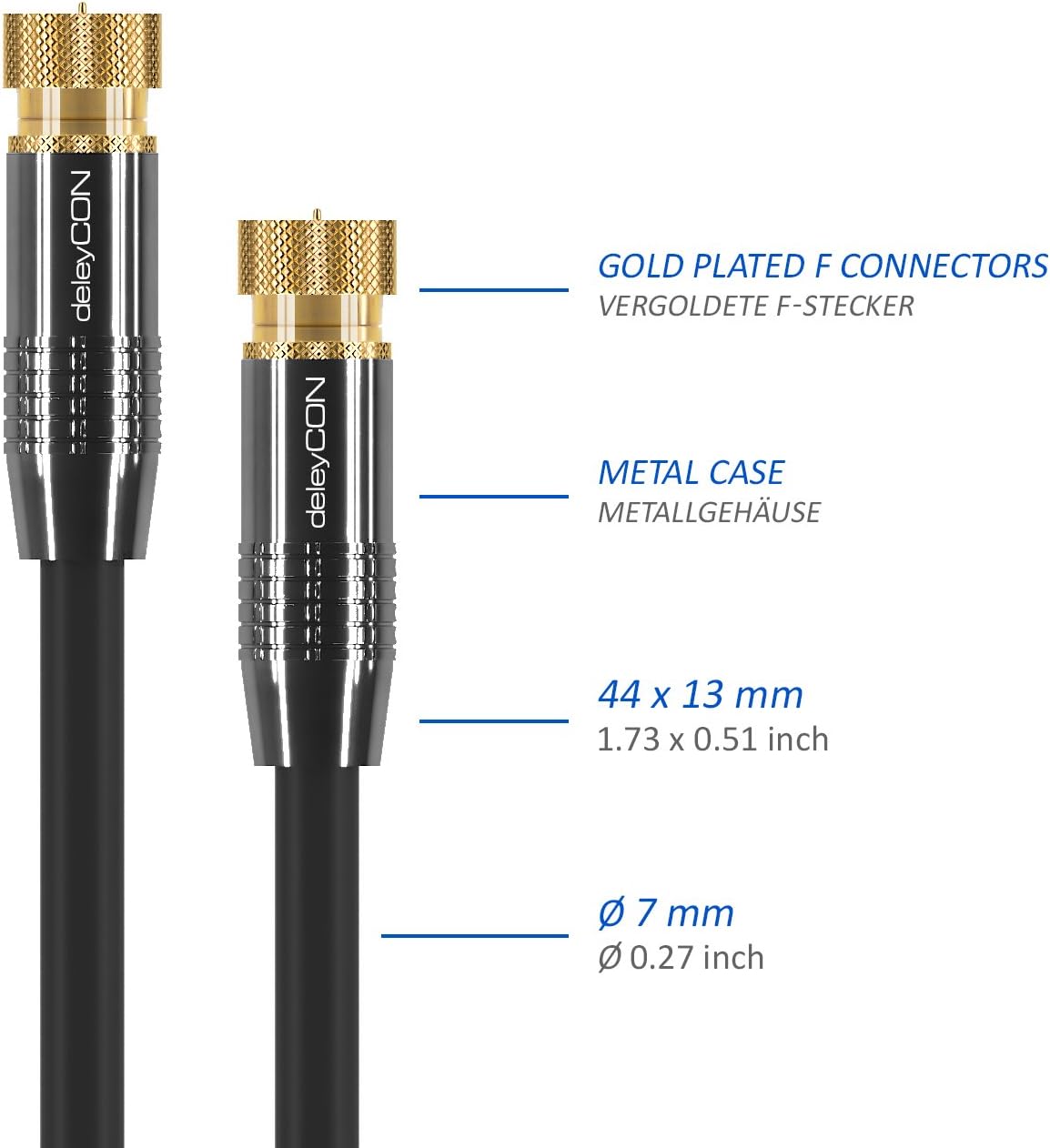 deleyCON 3m (9.85 ft.) SAT Antenna Cable HD Satellite Cable Coaxial Cable for DVB-S/S2 4K Ultra-HD 1080p Full-HD HDTV 2x F Connector Metal Connector - Image 5