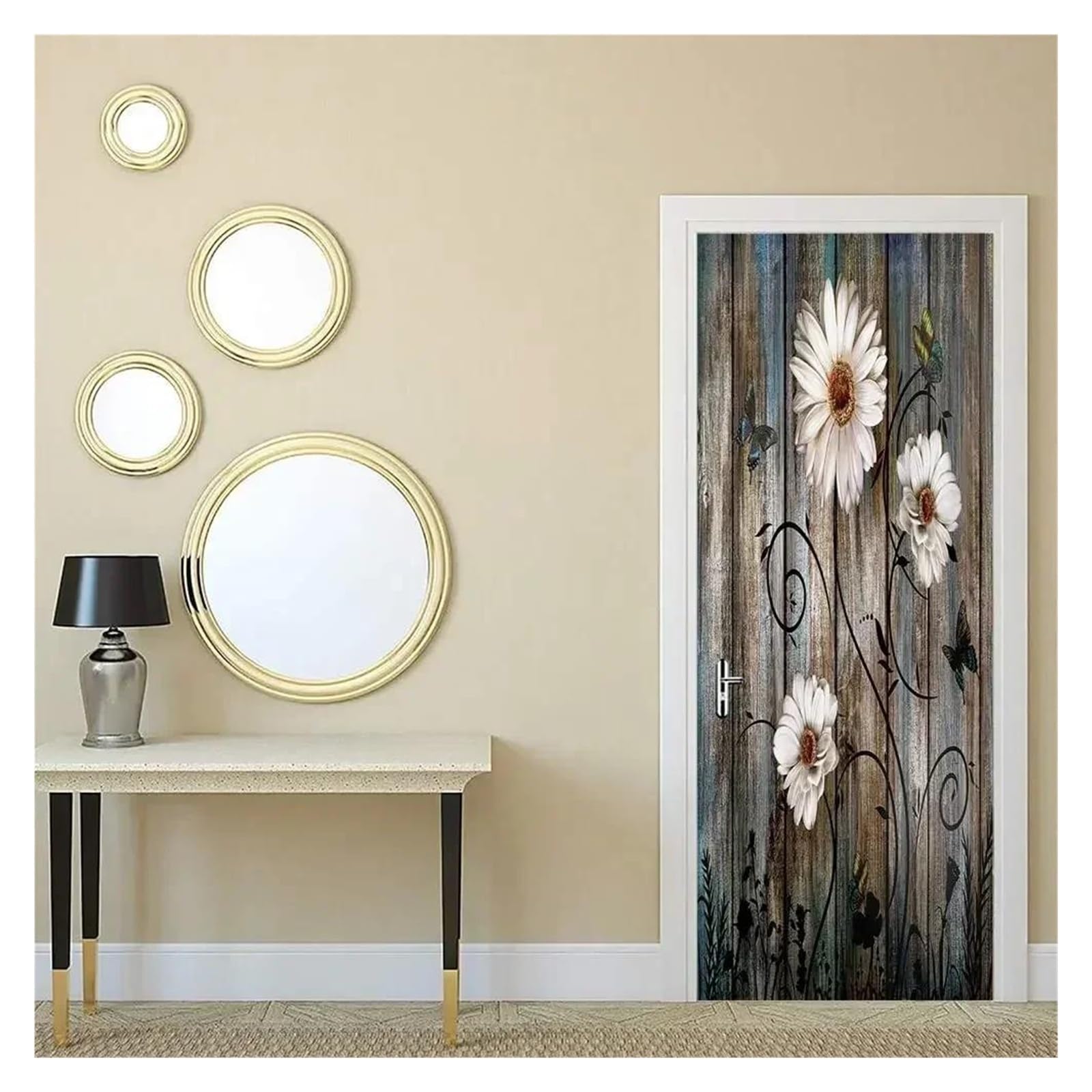 Papier peint amovible de porte autocollant lavable trompe l'oeil bleu 90x200