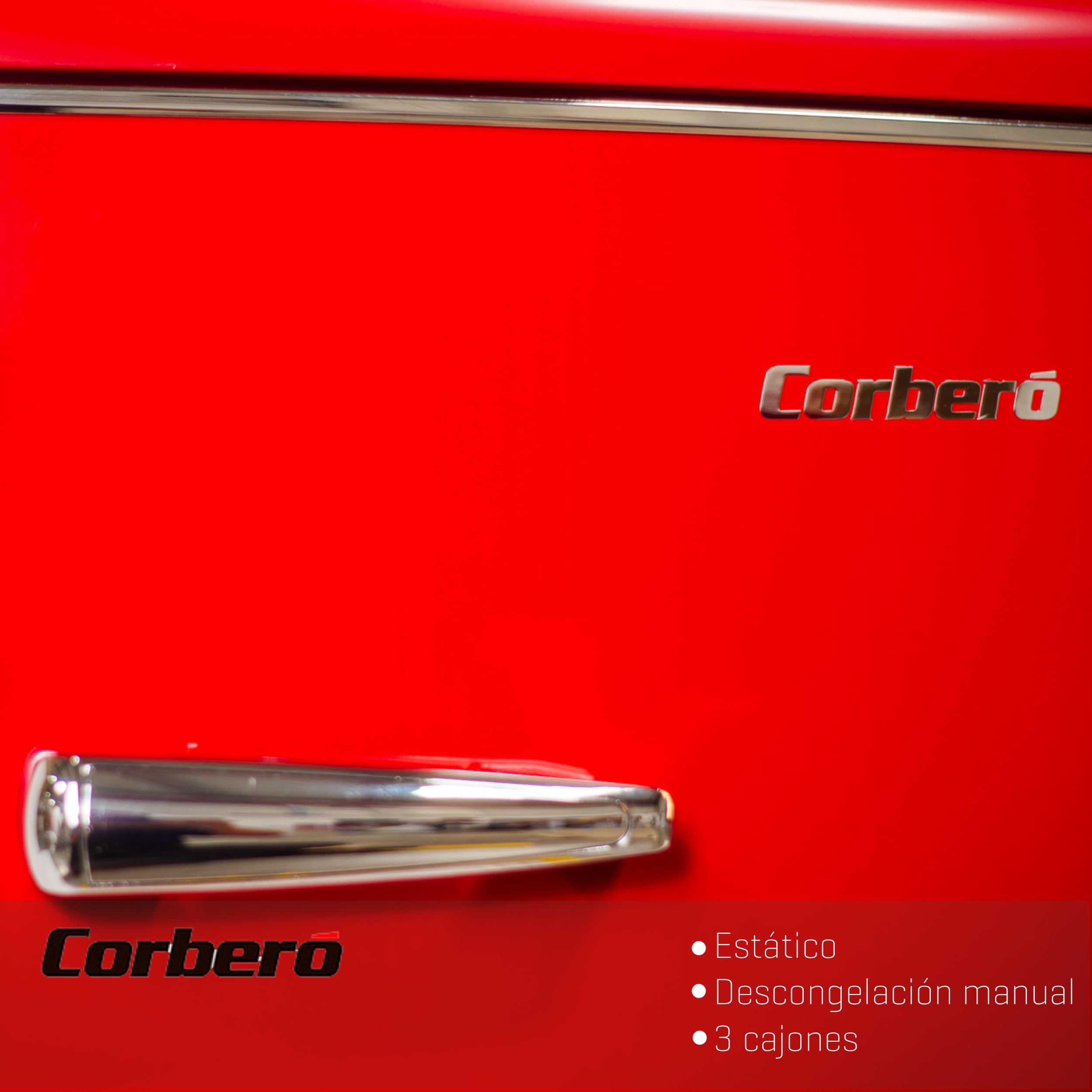 Corberó - Mini Congelador Retro | E-CCVG90RR | 86L | Descongelación Manual | 3 Cajones en Congelador | Patas Niveladoras | 41 dB | Rojo