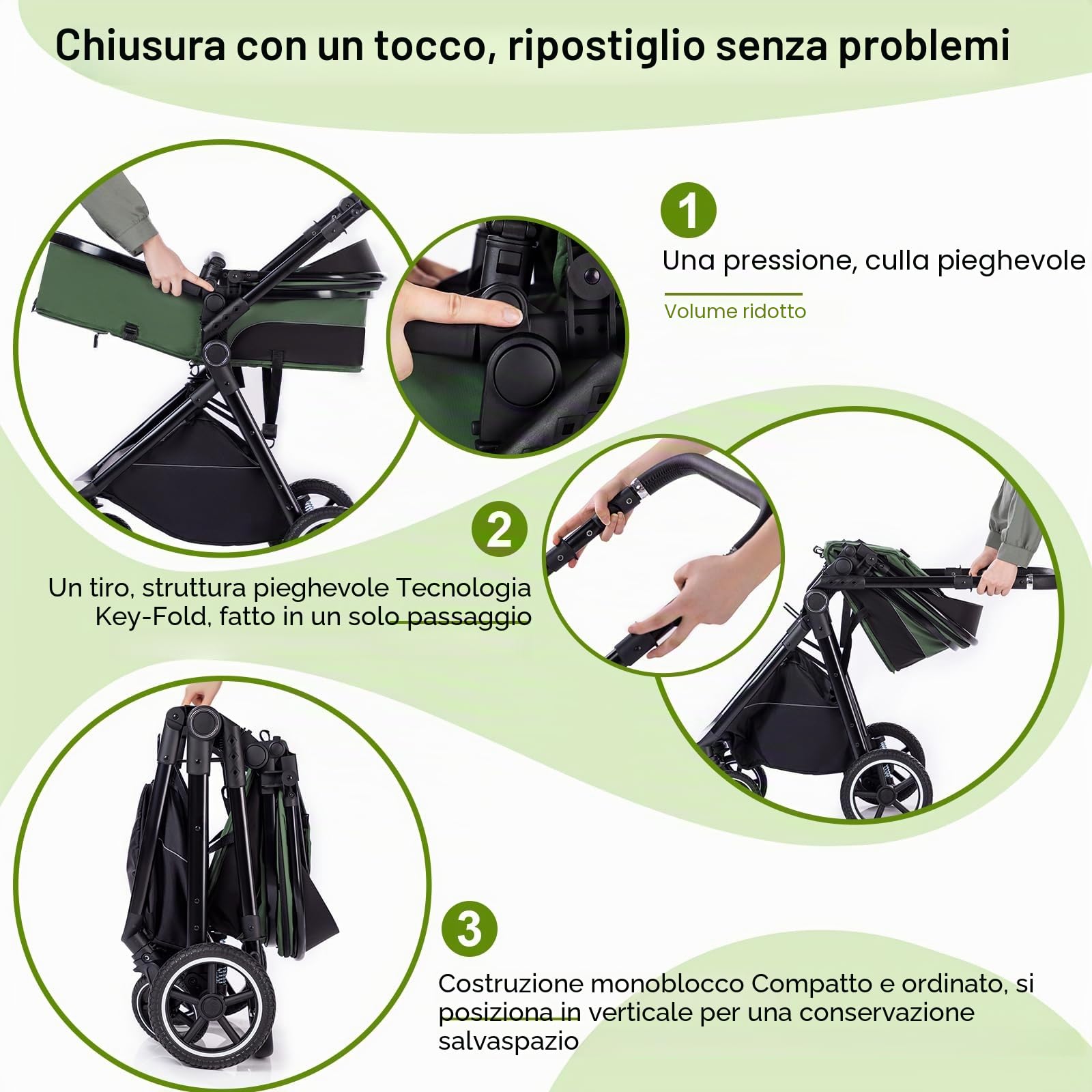 Zkiprm Passeggino trio, Set passeggino con Sedile & ISOFIX BASE(Kaki)