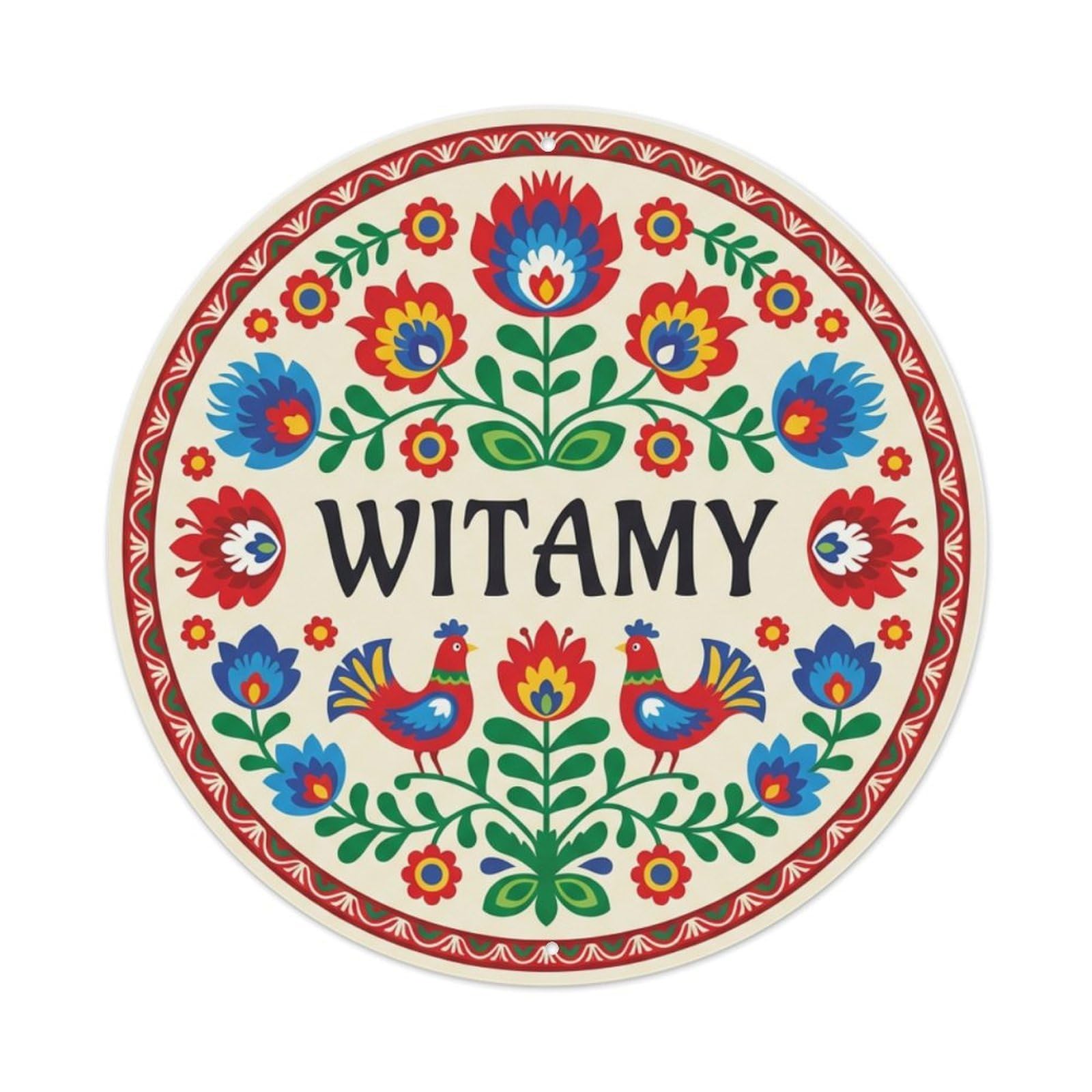 Fyrn Style Metal Tin Sign Vintage Polish Folk Art Witamy Welcome Folk Costume