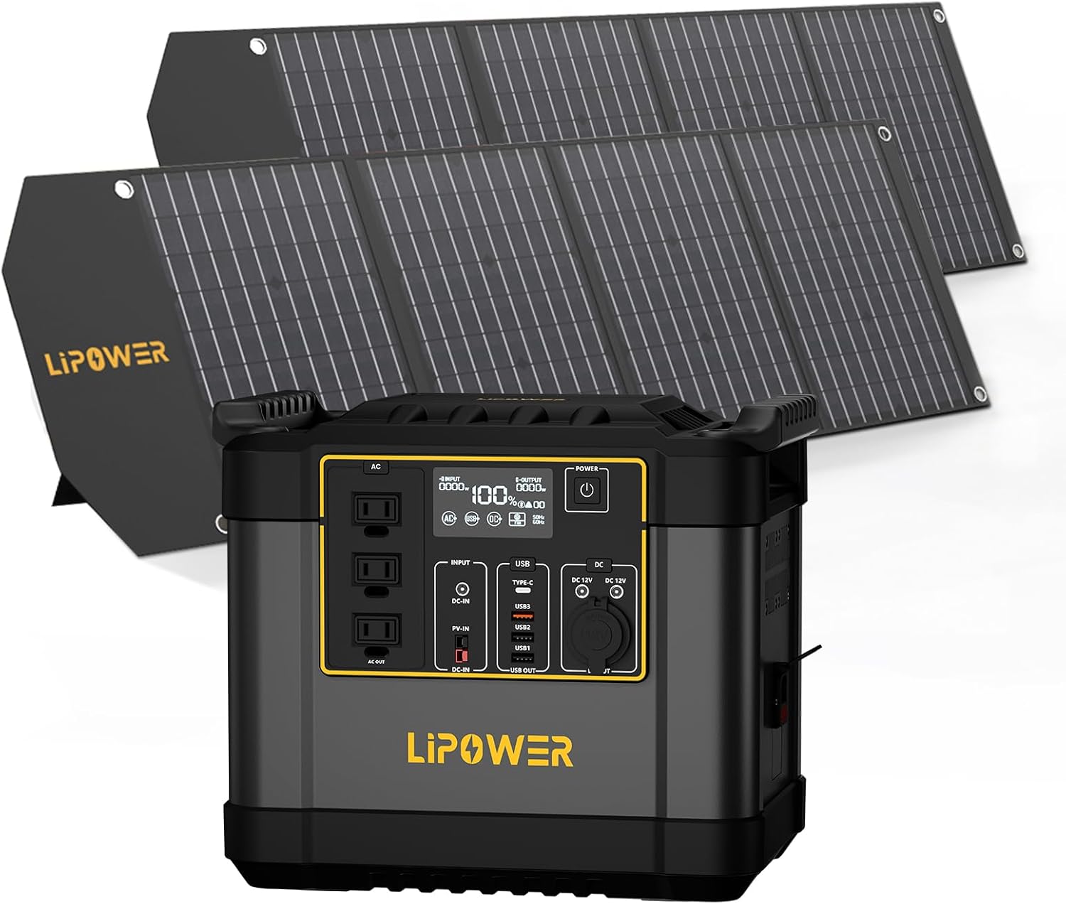 Lipower Power Station with 100W Solar Panels, 1075Wh Solar Generator AC Outlets with USB Ports, Multiple Charging Station for Camping, Power Supply, Emergency(2 Pack Panels)