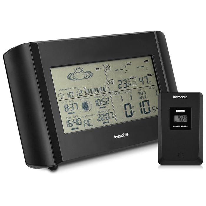 Buy kwmobile Weather Station Alarm Clock Includes Wireless Sensor, Moon Phases, Indoor Outdoor