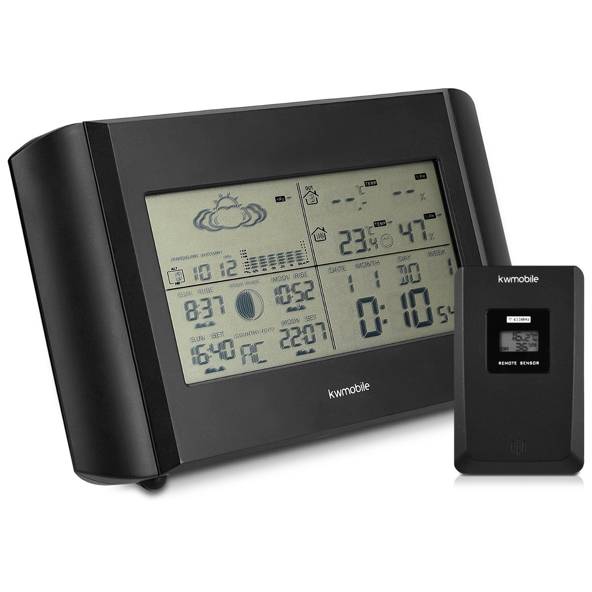 Buy kwmobile Weather Station Alarm Clock Includes Wireless Sensor