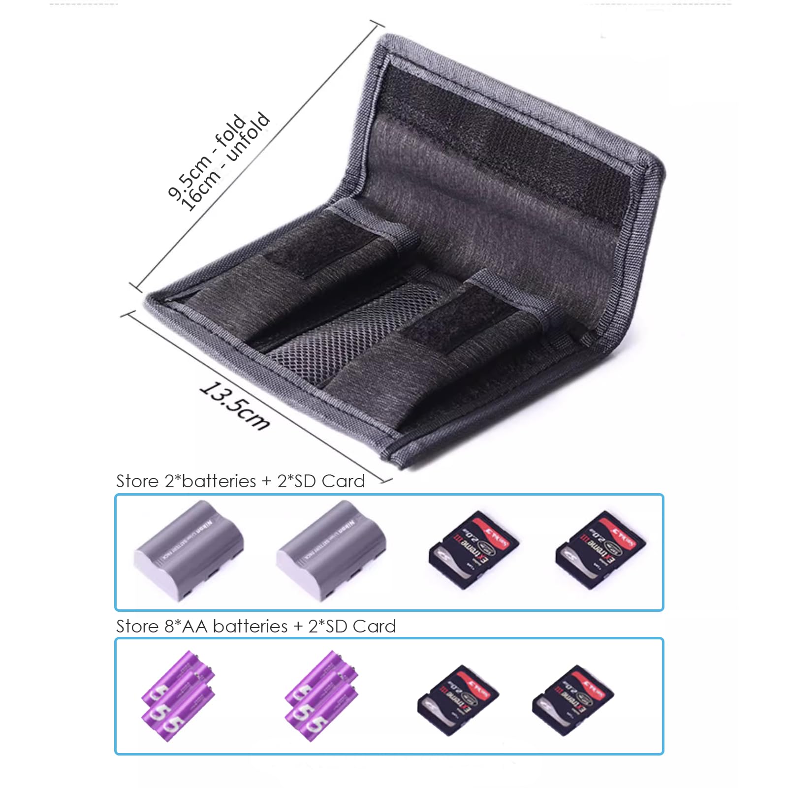 Akozon Kamera-Akkutasche Aus Nylon – Für LP-E6, NP-FW50 & Mehr, Mit 2 Akku- + 1 Kartenfach