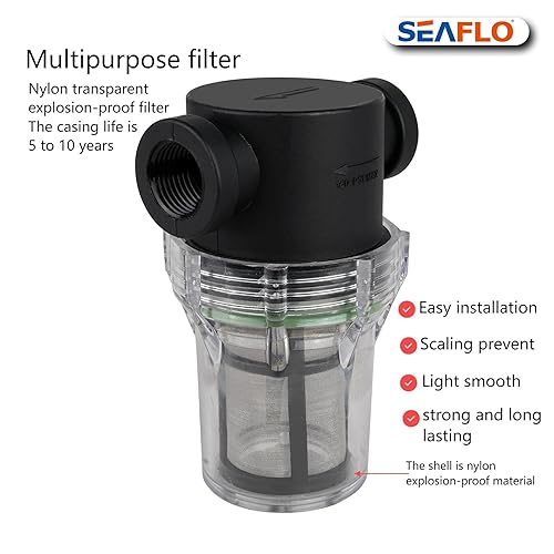 Miniatura 2 de SEAFLO Colador hembra NPT en línea de 12 pulgada con pantalla de filtro de acero inoxidable de malla 100 - Recipiente transparente para una fácil