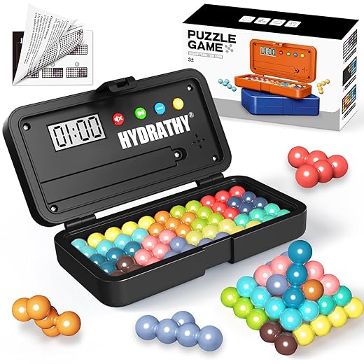 Brain Teaser Puzzles Games for Kids Adults with Timer, 2 Modes Handheld Travel Games, Single Player Mind Challenge Toys, STEM Montessori Educational Gifts for Kids 3+, Teens & Adults (Black)