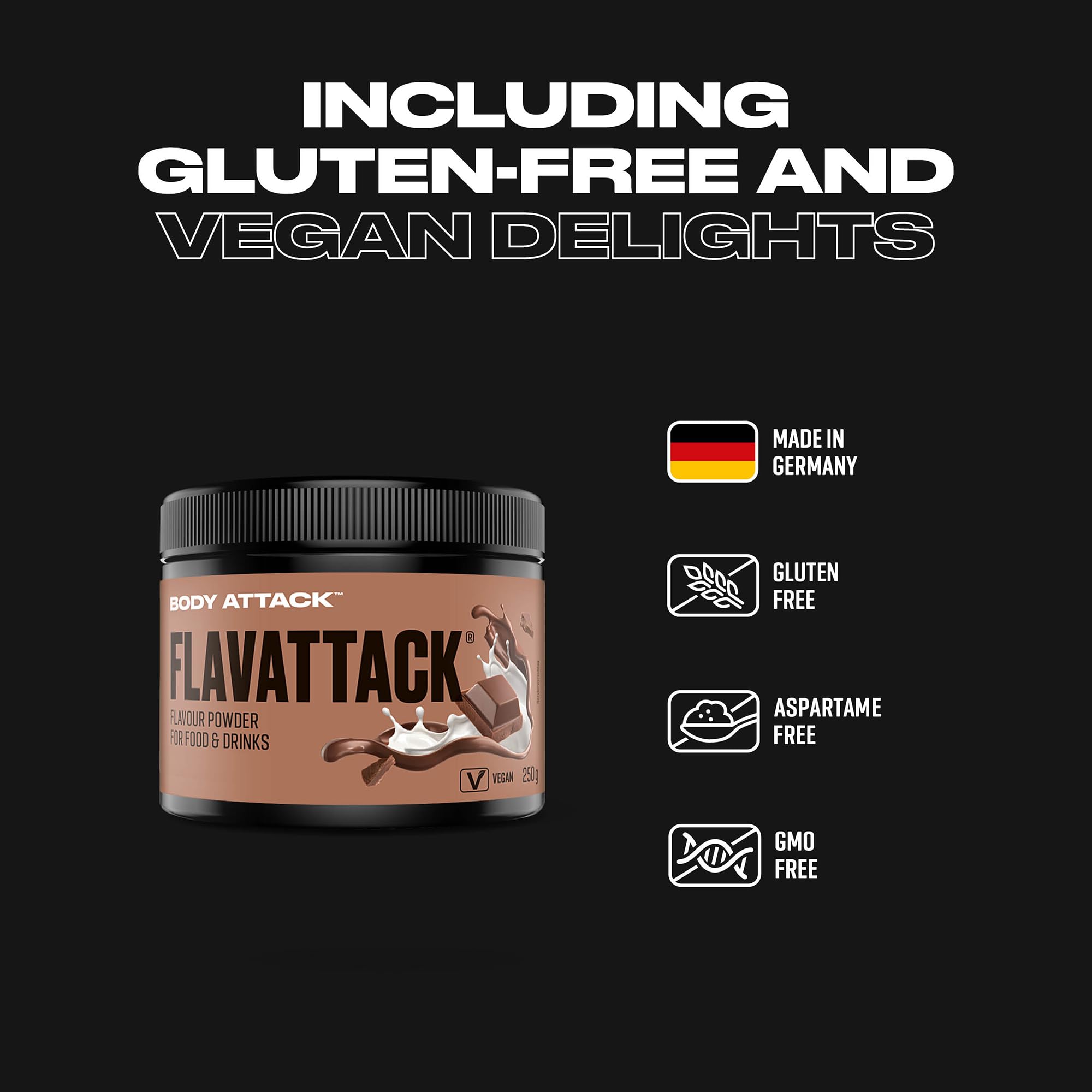 Body Attack FlavTASTIC® Vanilla Dream 250g / 83 raciones - sabor intensivo en polvo para caliente y frío y para hornear, vegano, sin aceite de palma ni aspartamo, Made in Germany