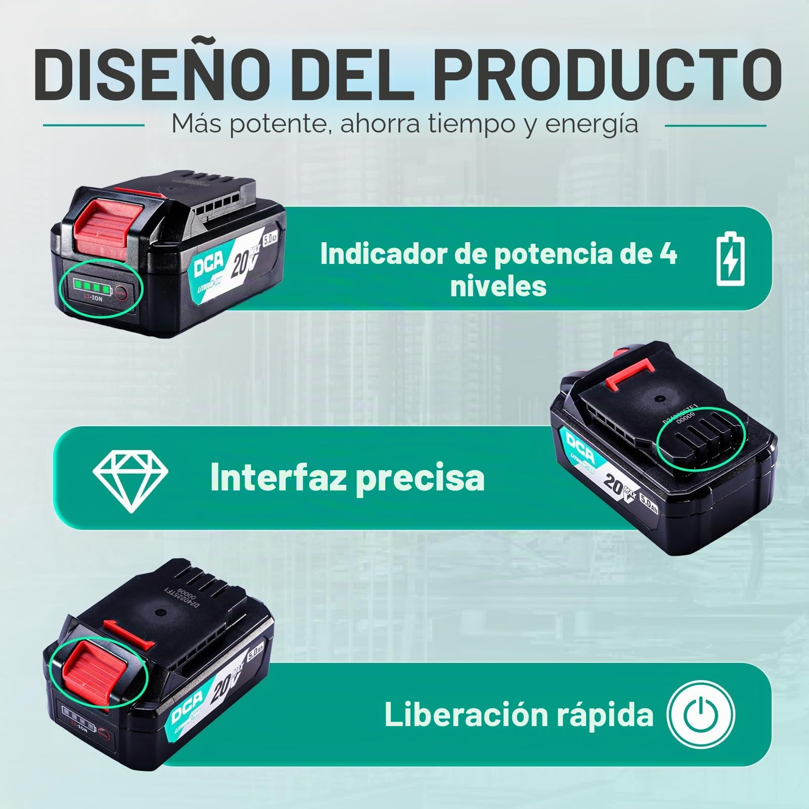 DCA Batería de iones de litio de 20 V, 5,0 Ah con alta capacidad, herramienta compacta de 20 V, 1,4 lbs (FFBL2050)