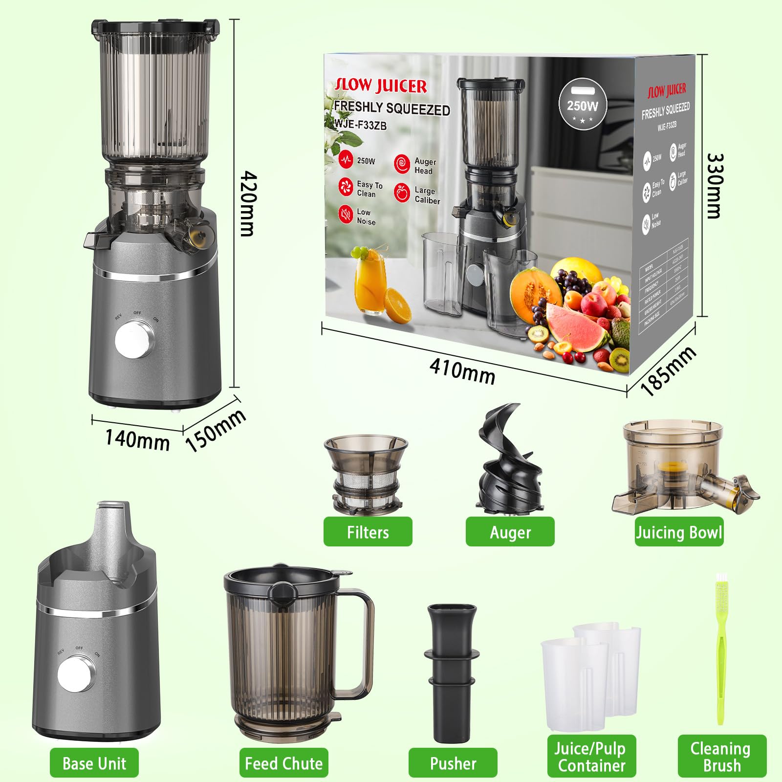 Estrattore Frutta e Verdura, 130MM 250W Centrifuga Frutta e Verdura, 1L Estrattore di Succo a Freddo Juicer Machine Ideale per Famiglia e Colazione, Facile da Pulire, Senza BPA, Nero
