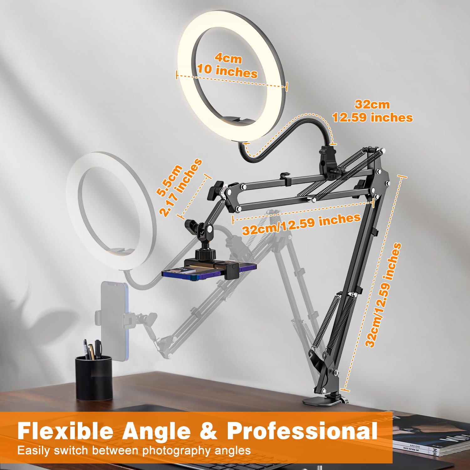 Overhead Stativ Handy Mit Ringlicht, Flexibler Tisc Produktbild-Vorschau 7