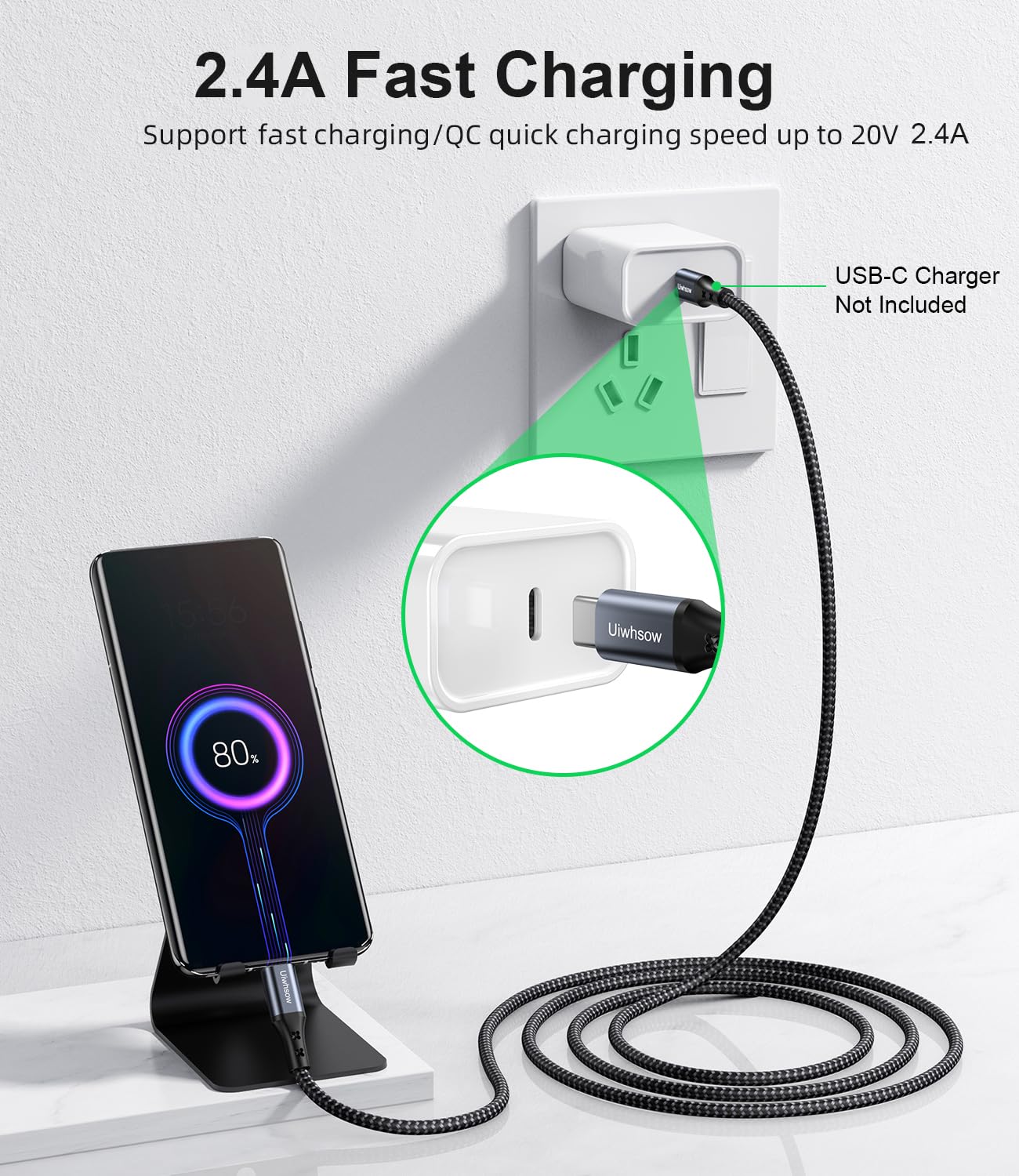 3BAO Cavo USB C a Micro USB da 1 m, nylon intrecciato, caricatore Android a ricarica rapida, compatibile con Samsung Galaxy S7/S5/J3/J5/J7, Huawei, HTC, LG